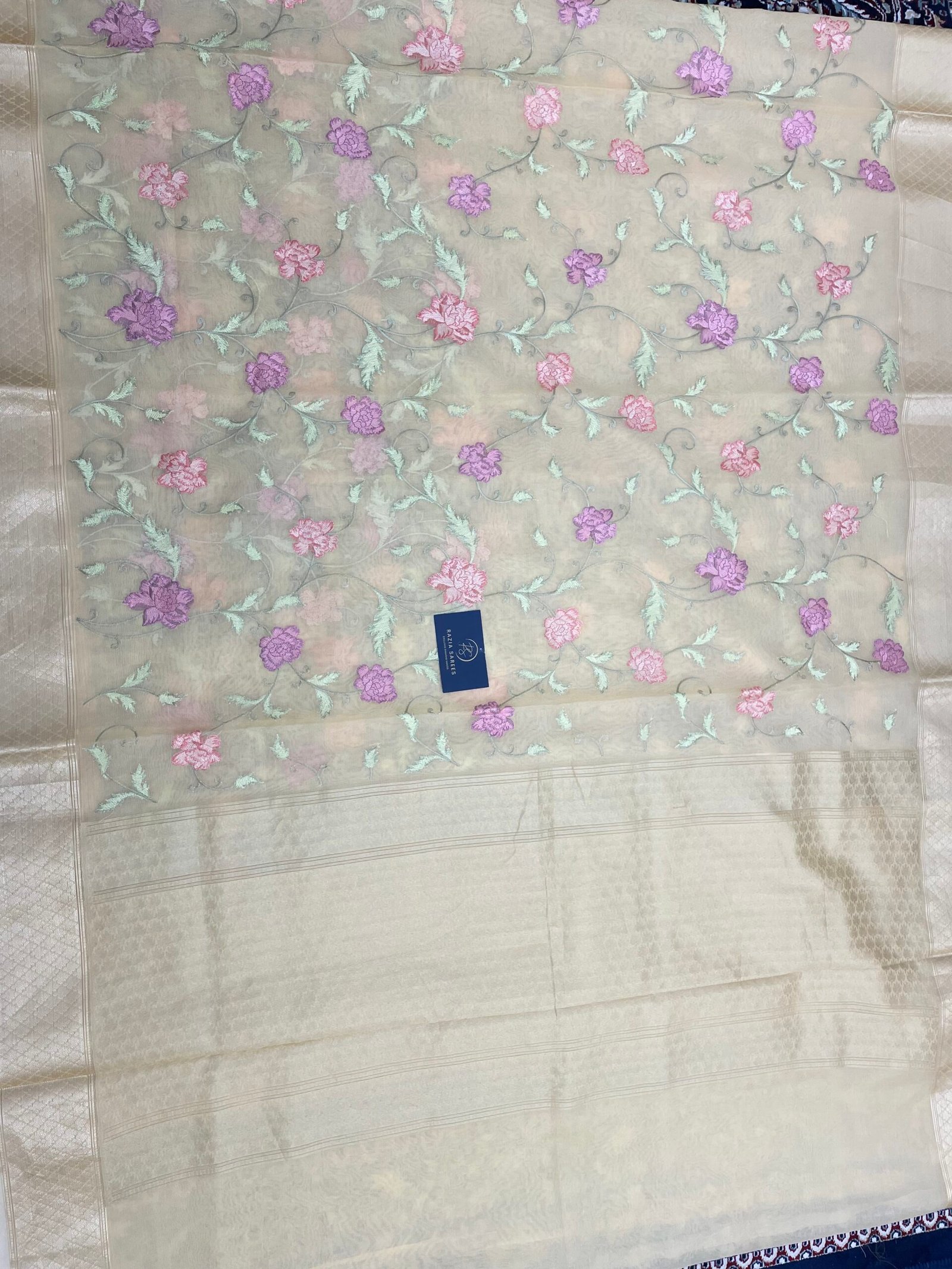 Yellow Embroidery Organza Silk Saree - Image 4