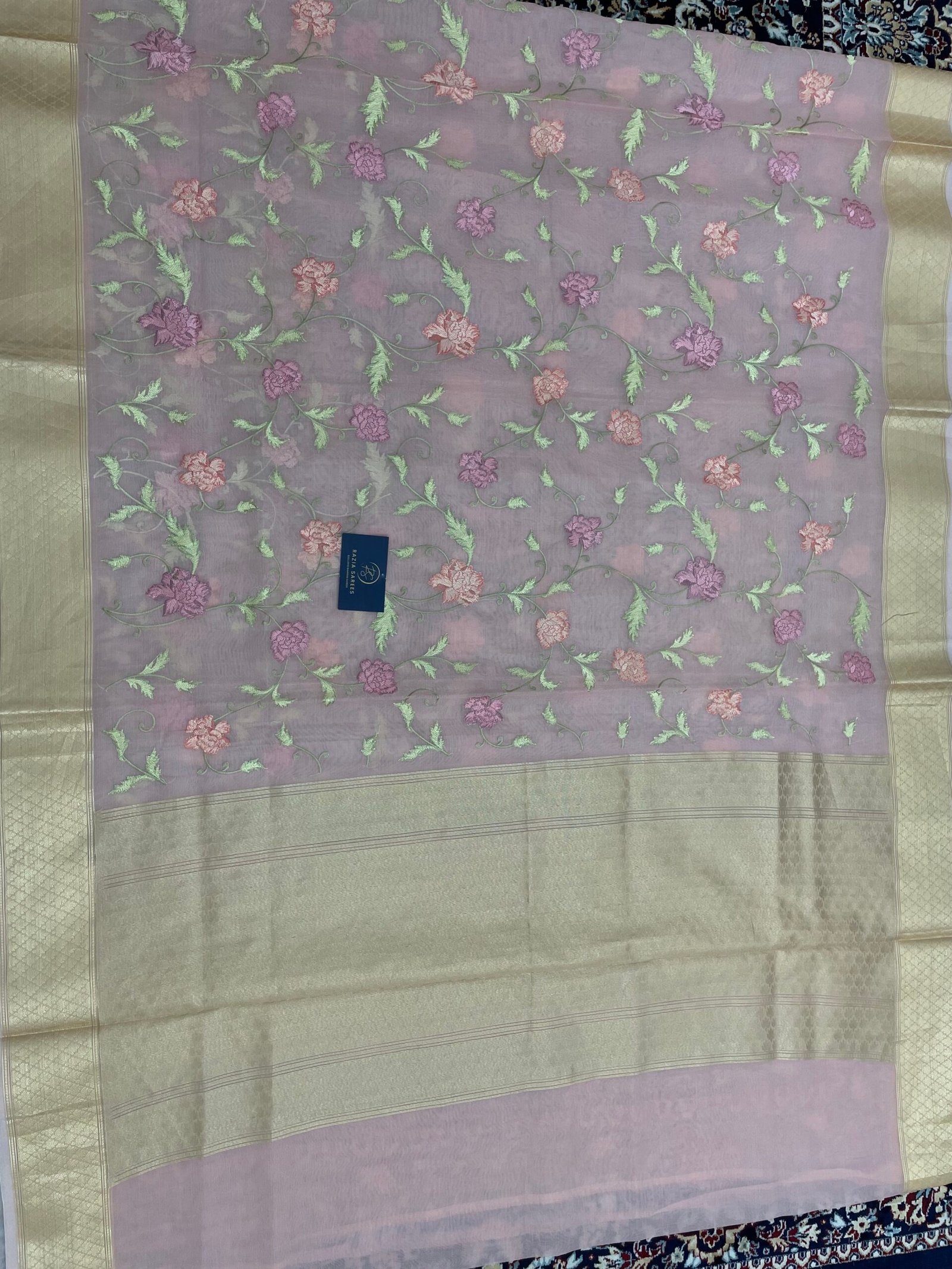 Pink Embroidery Organza Silk Saree - Image 4