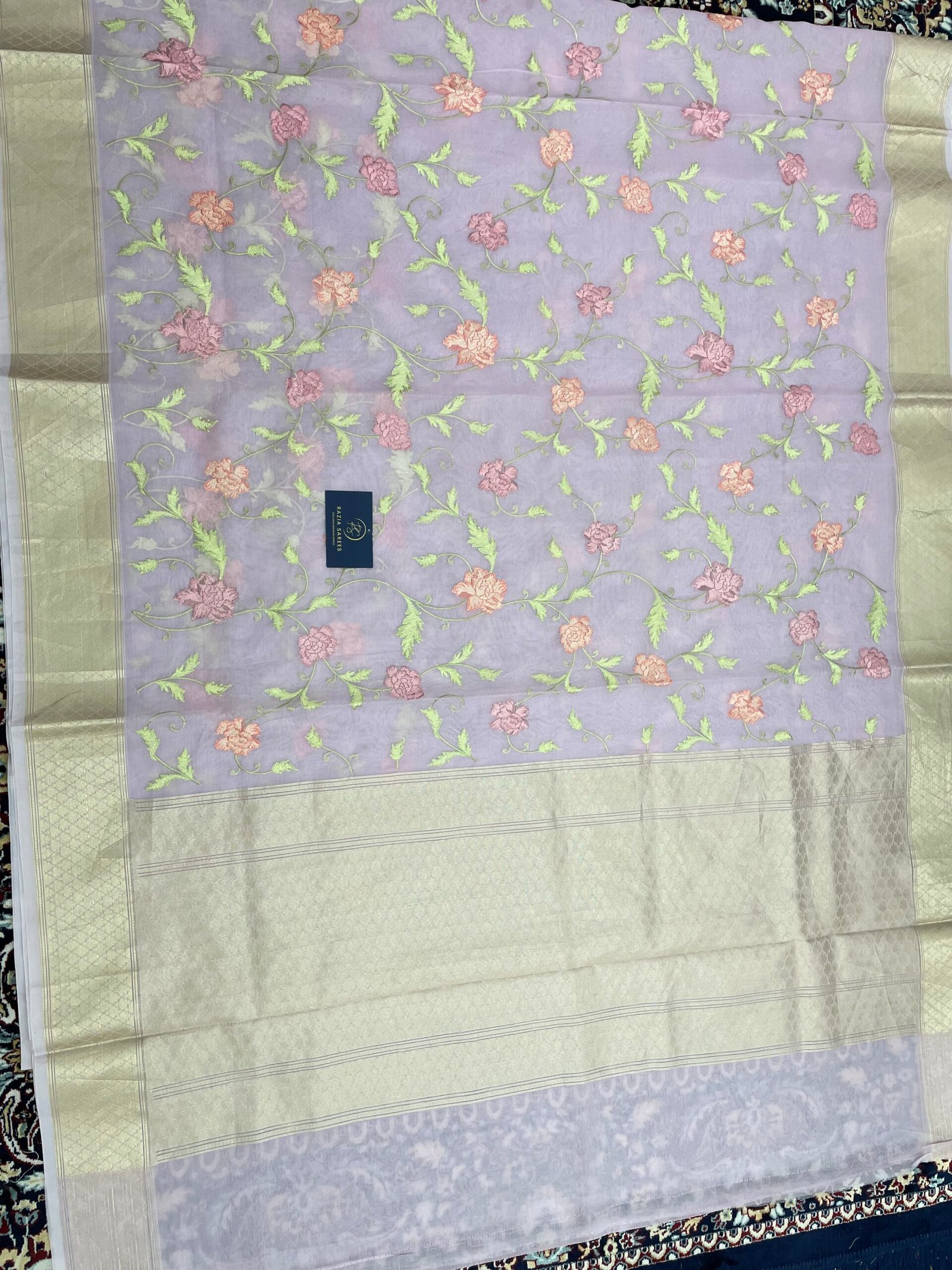 Purple Embroidery Organza Silk Saree - Image 4