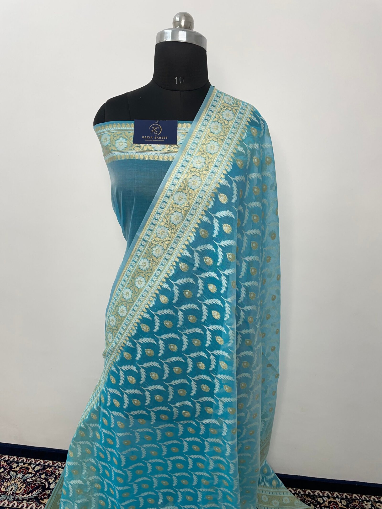 Blue Premium Jamdani Cotton Silk Saree - Image 2