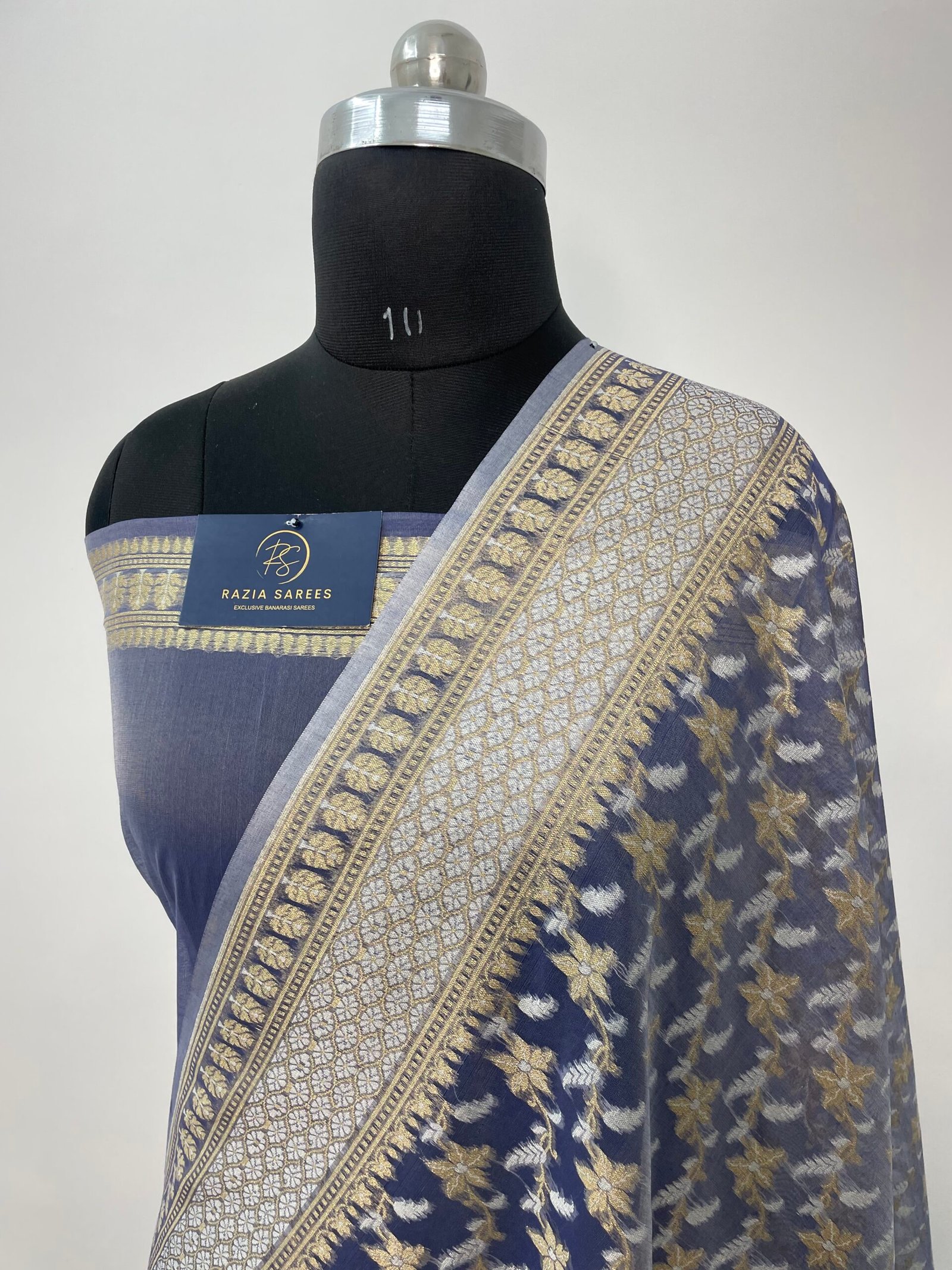 Navy Blue Jamdani Cotton Silk Saree