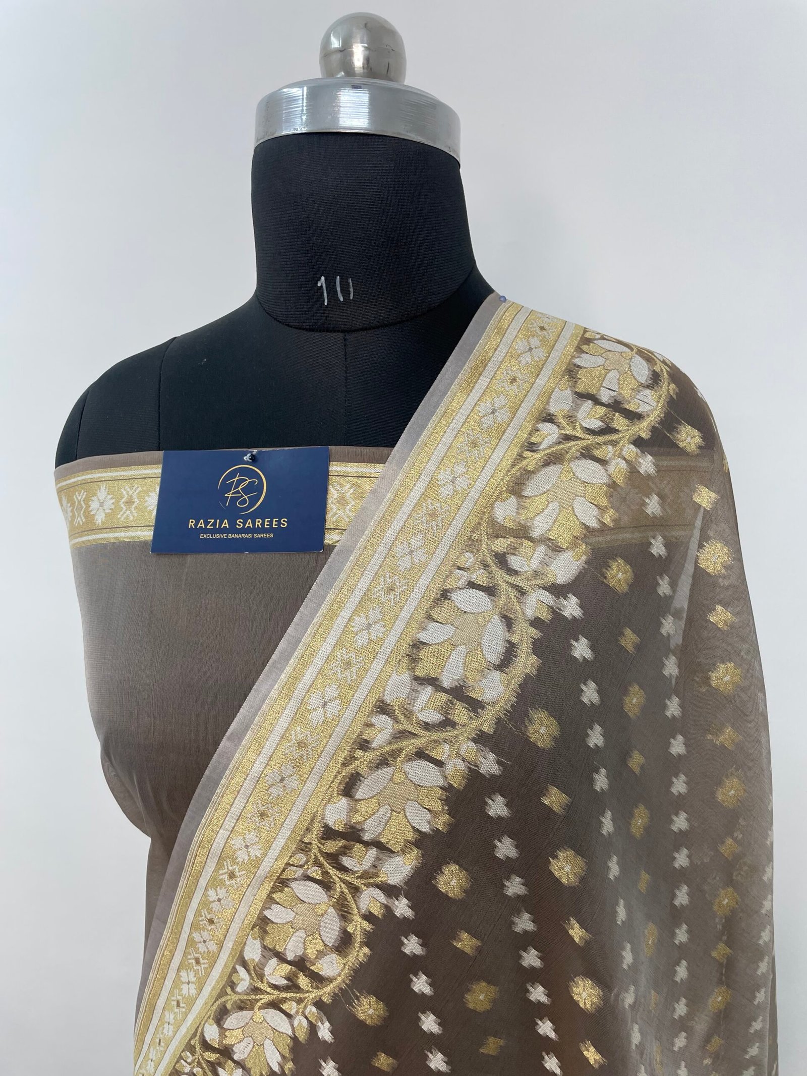 Shahi Grey Tussar Premium Jamdani Cotton Silk Saree