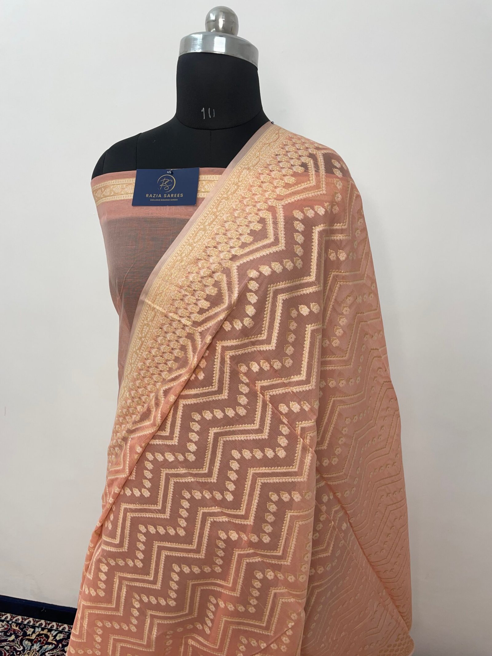 Peach Premium Jamdani Cotton Silk Saree - Image 2