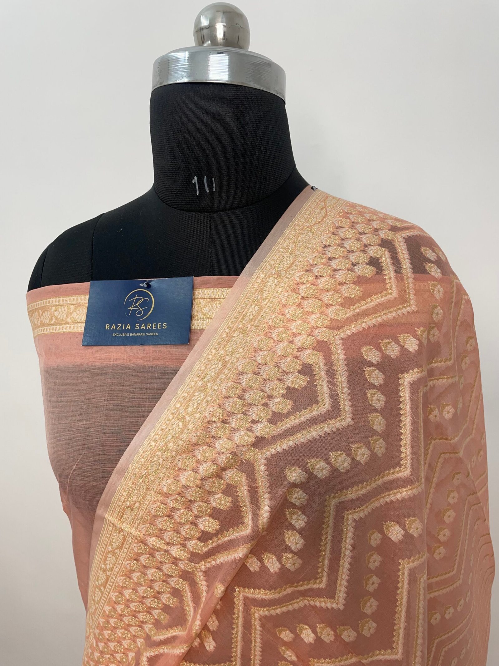 Peach Premium Jamdani Cotton Silk Saree