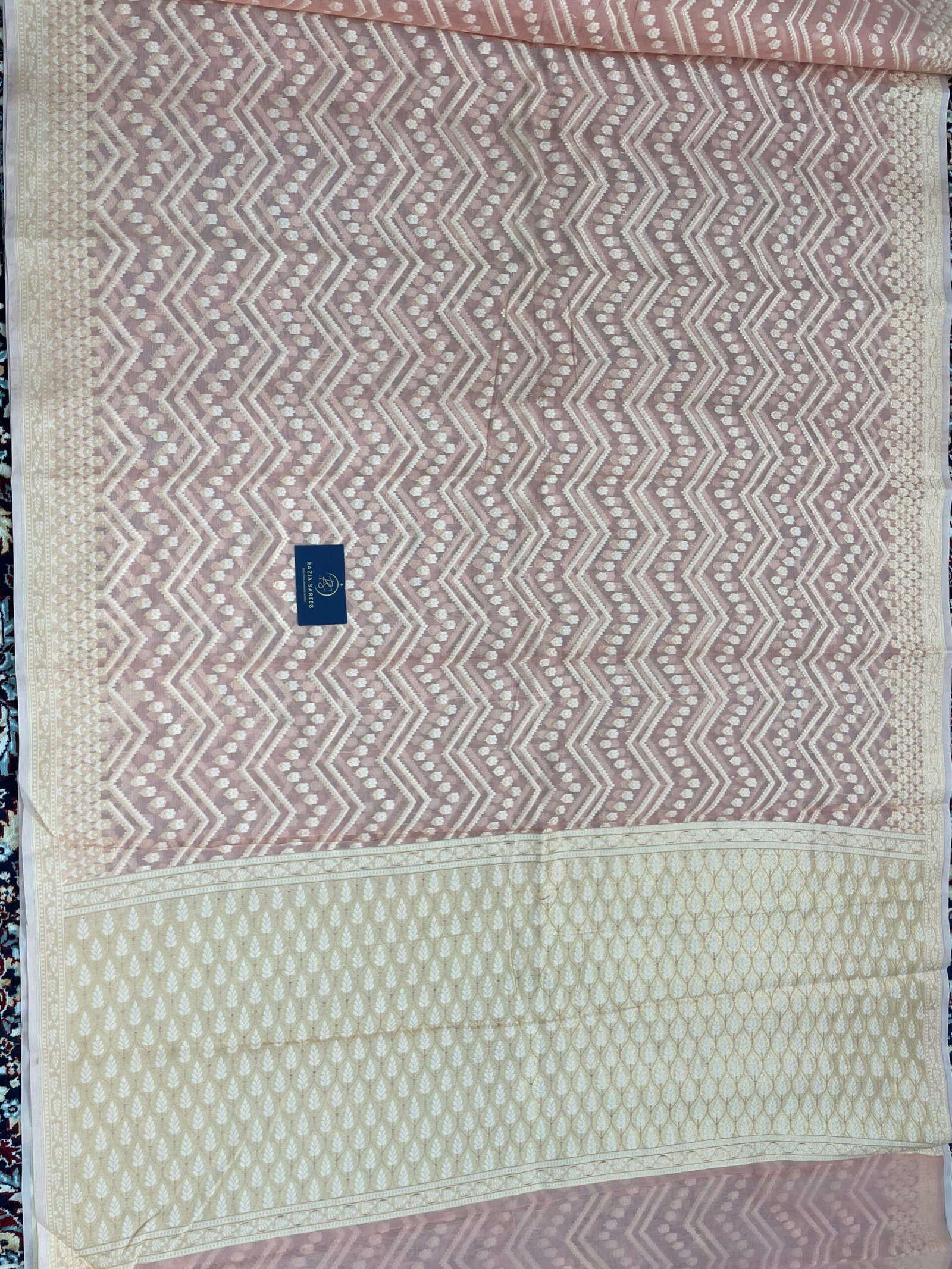 Peach Premium Jamdani Cotton Silk Saree - Image 4