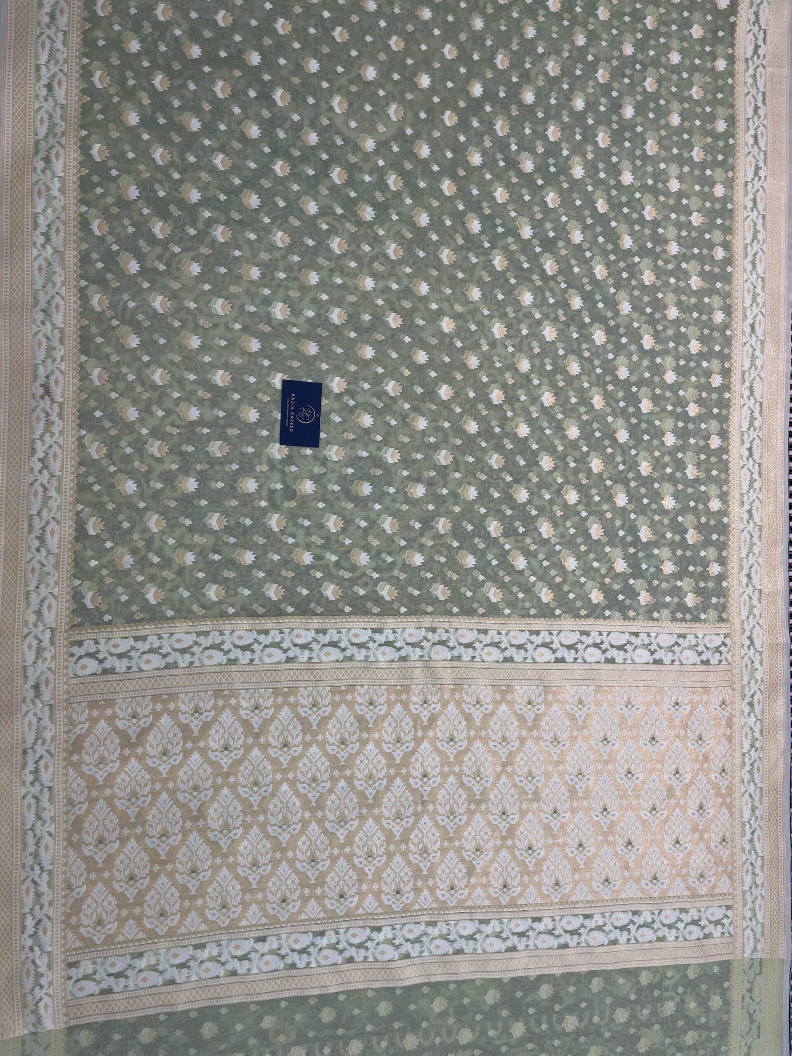 Pista Premium Jamdani Cotton Silk Saree - Image 4