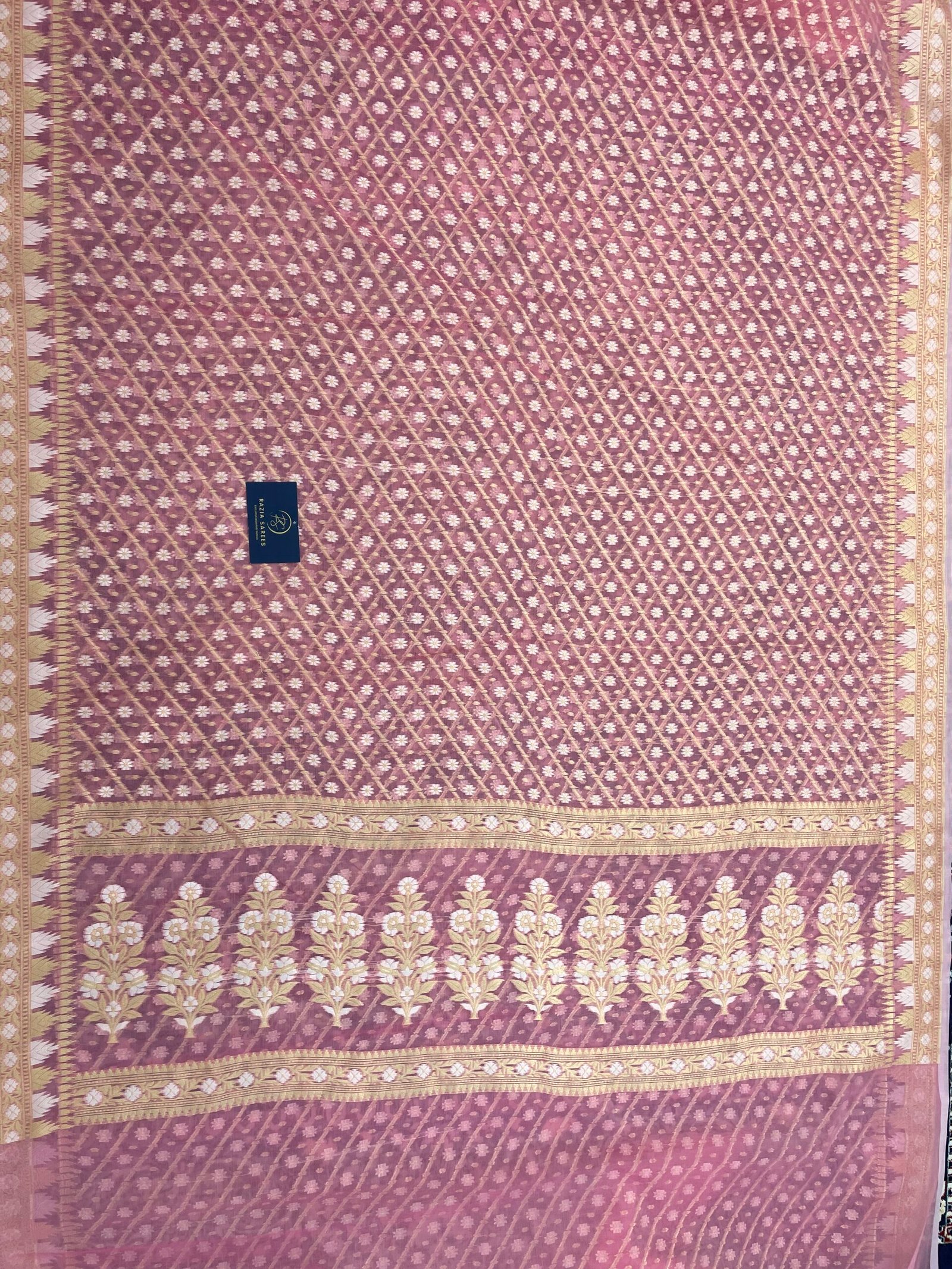 Pink Premium Jamdani Cotton Silk Saree - Image 4