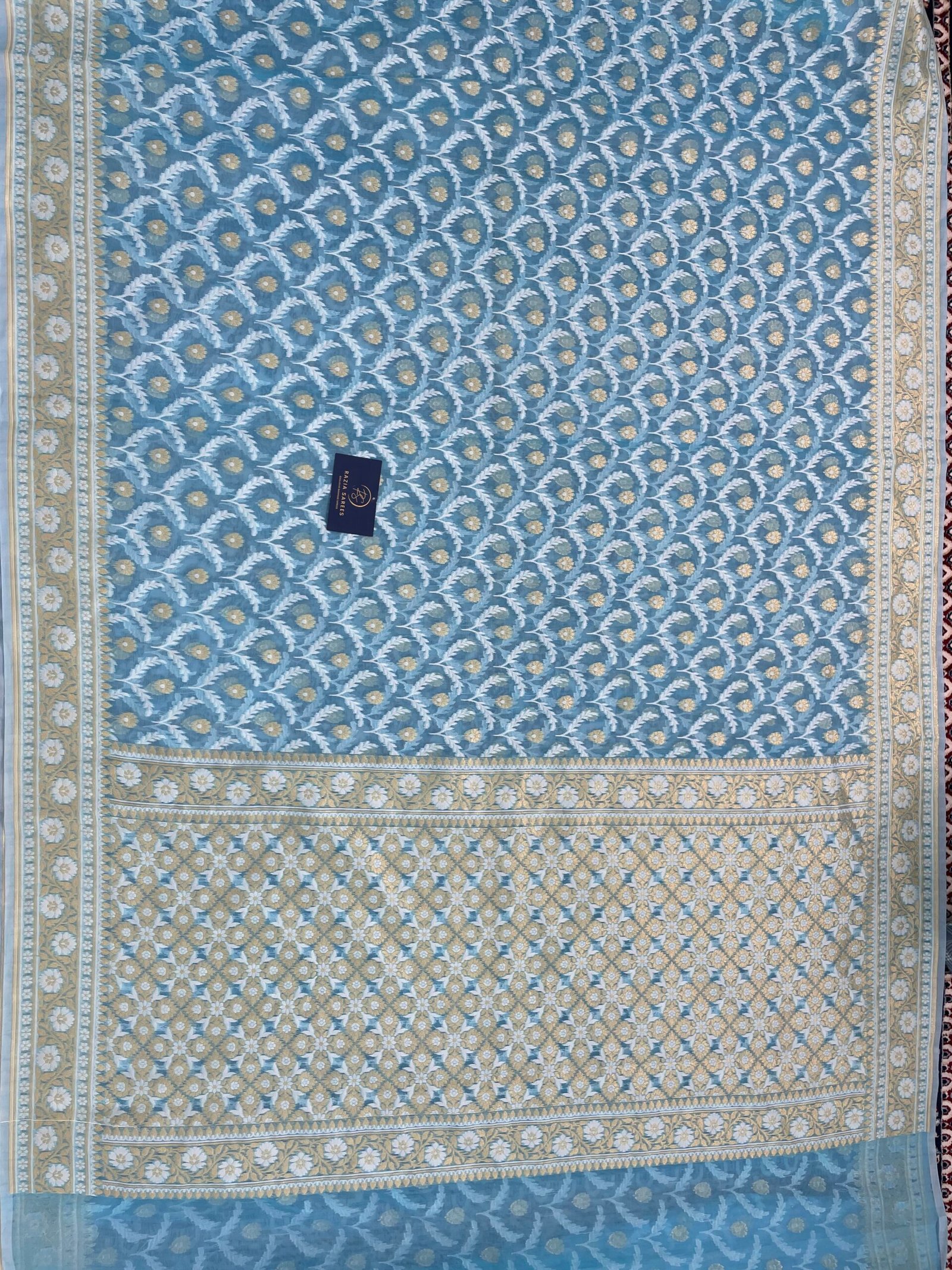 Blue Premium Jamdani Cotton Silk Saree - Image 4