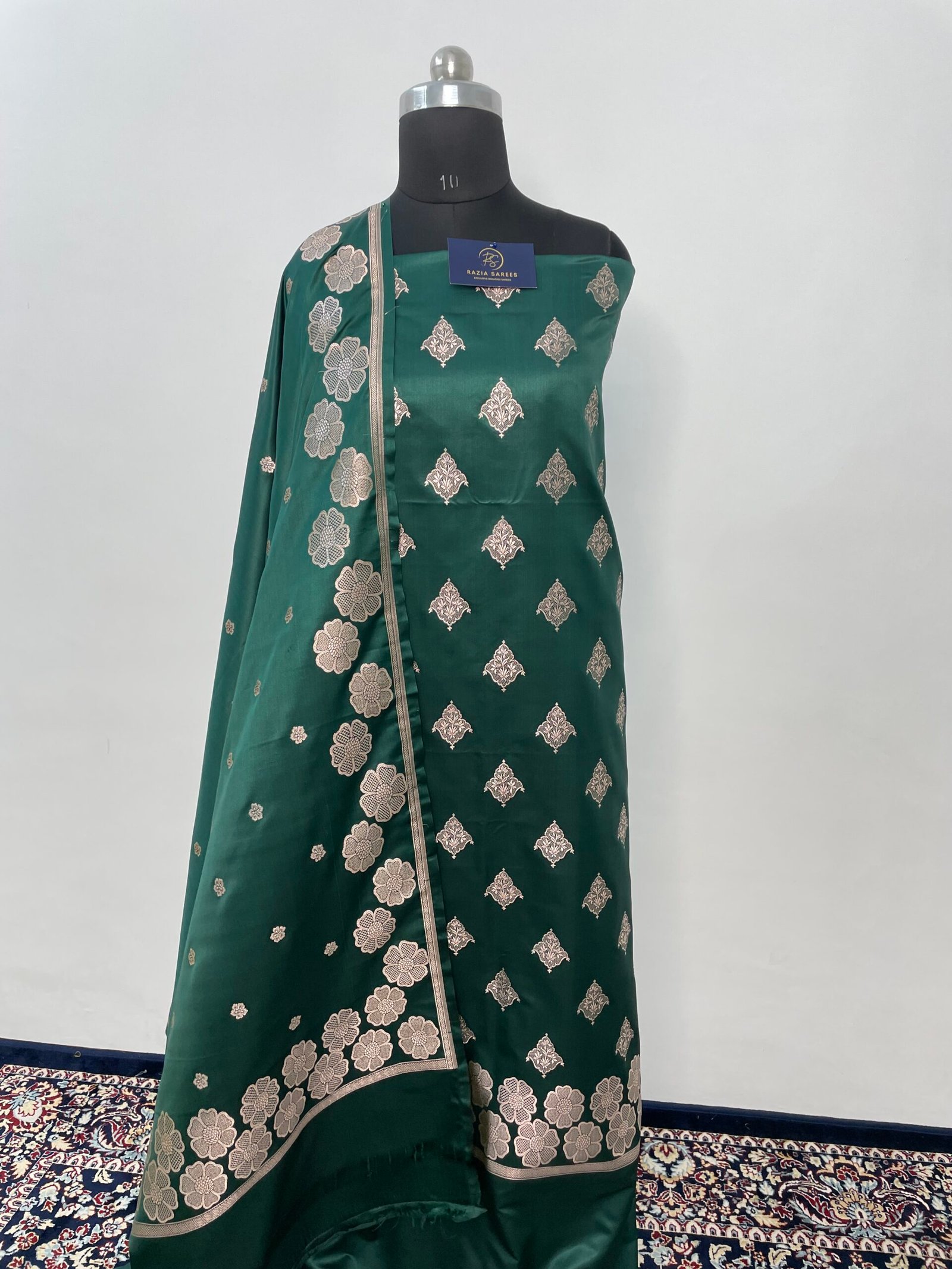 Bottle Green Premium Mashru Katan Suit - Image 2