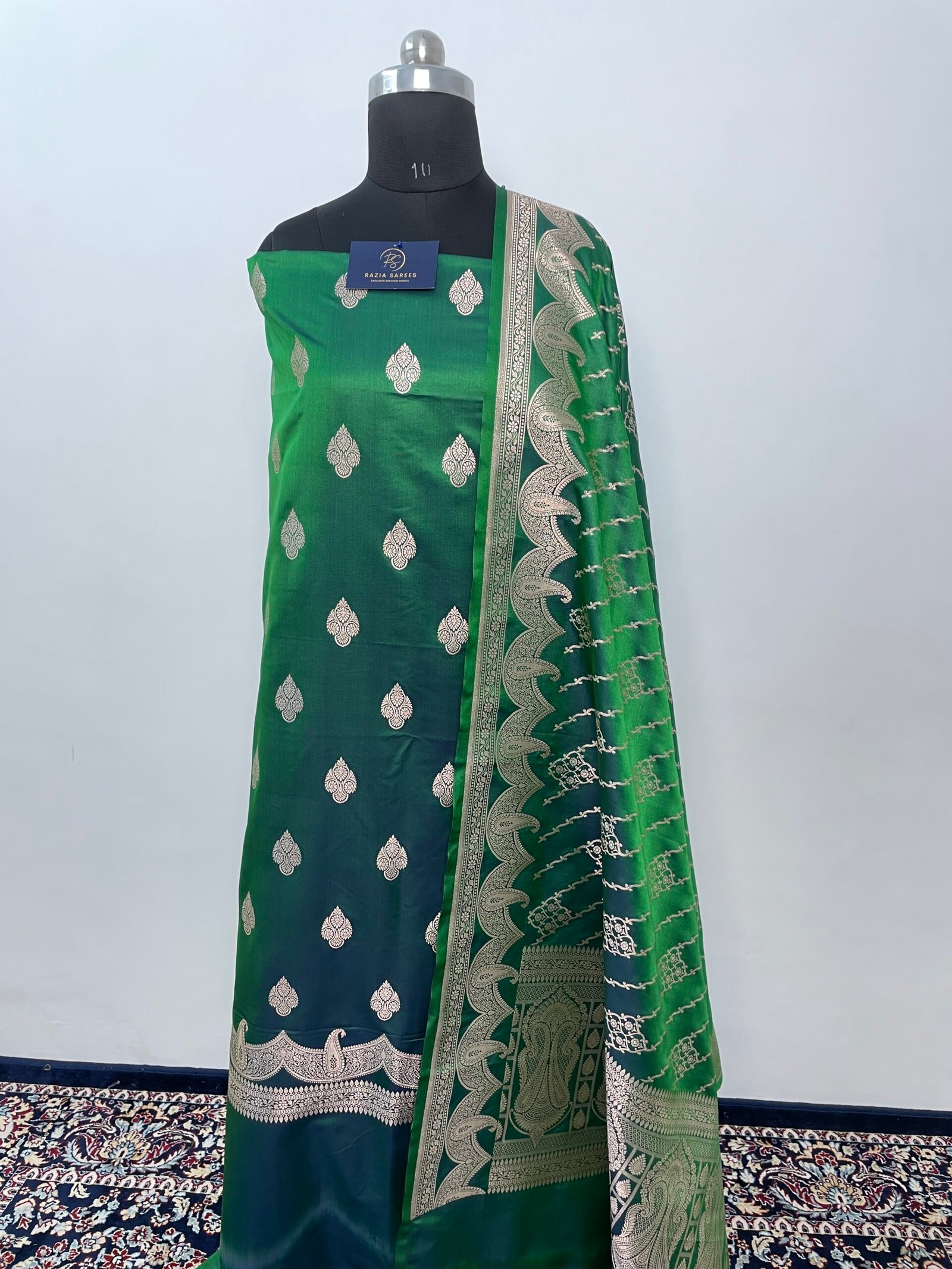 Green Premium Mashru Katan Suit - Image 2