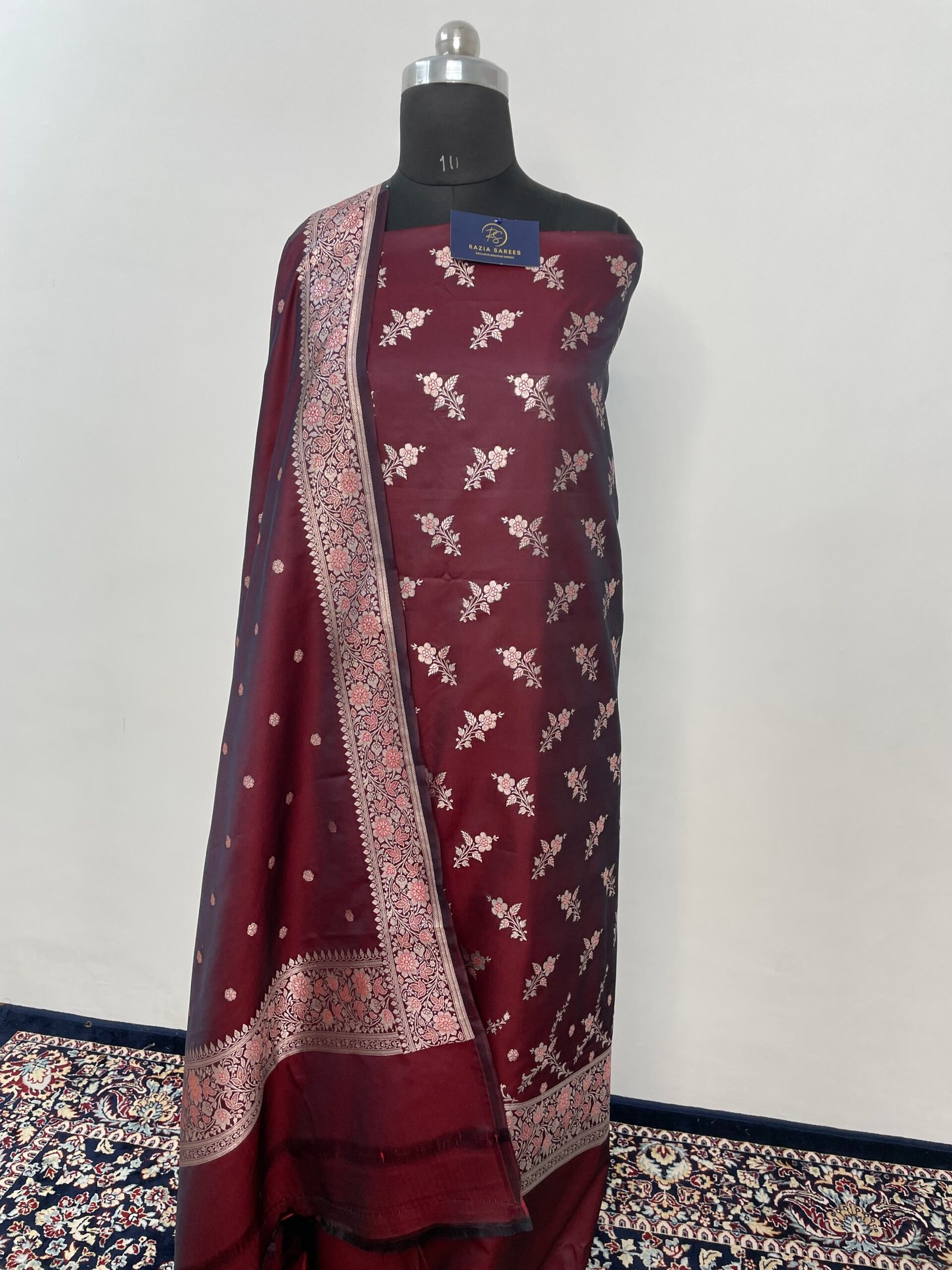 Maroon Premium Mashru Katan Silk Suit - Image 2