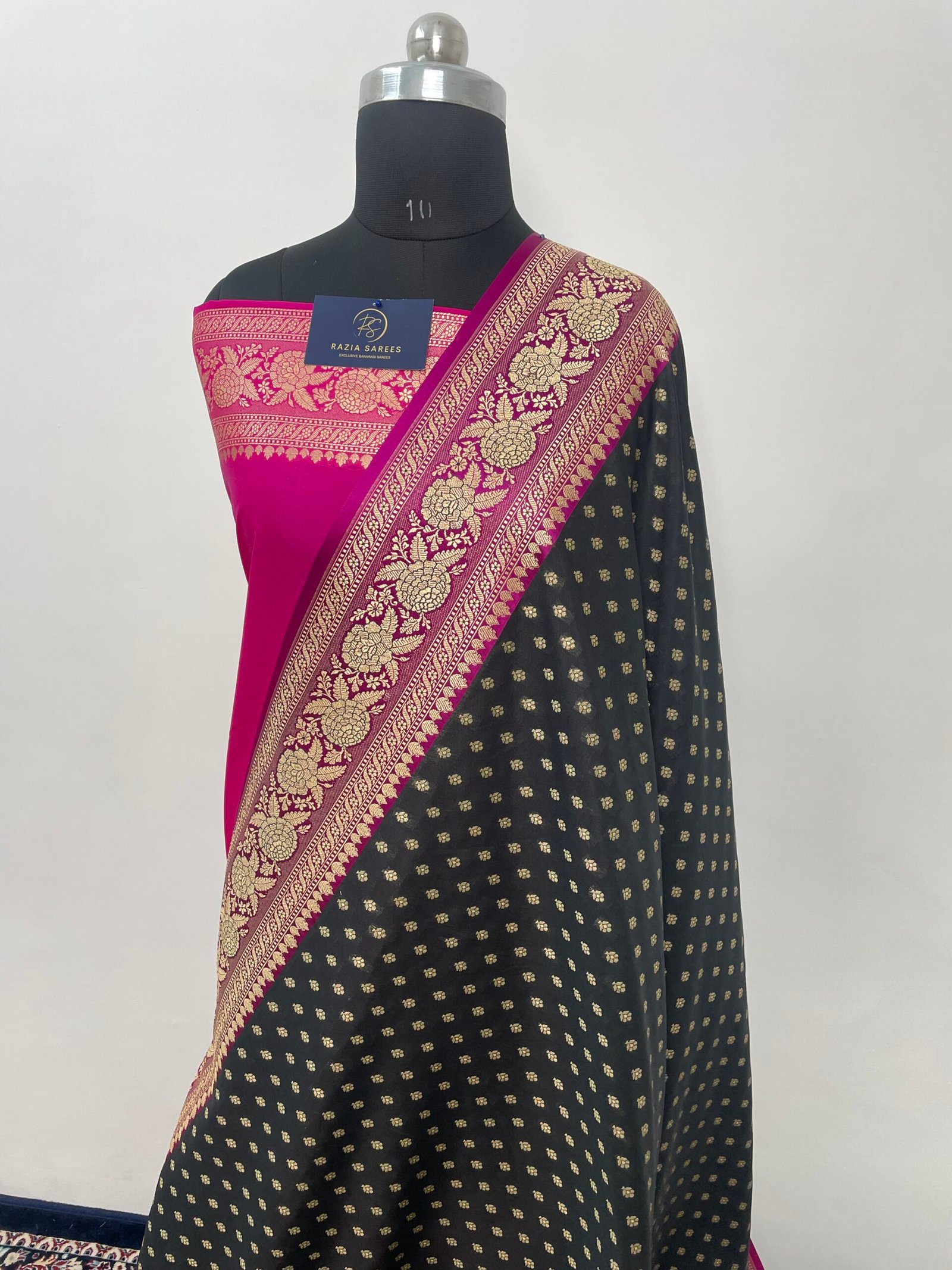 Black Rani Booti Premium Katan Silk Saree - Image 2