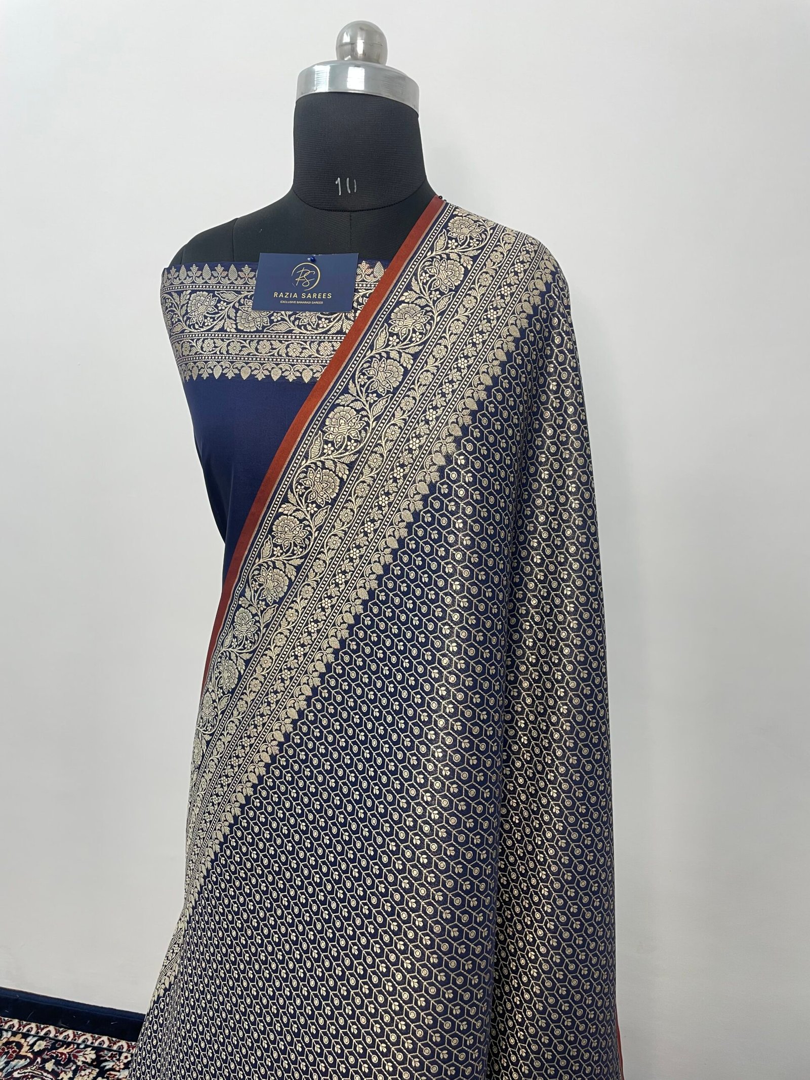 Navy Blue Brocade Premium Katan Silk Saree - Image 2