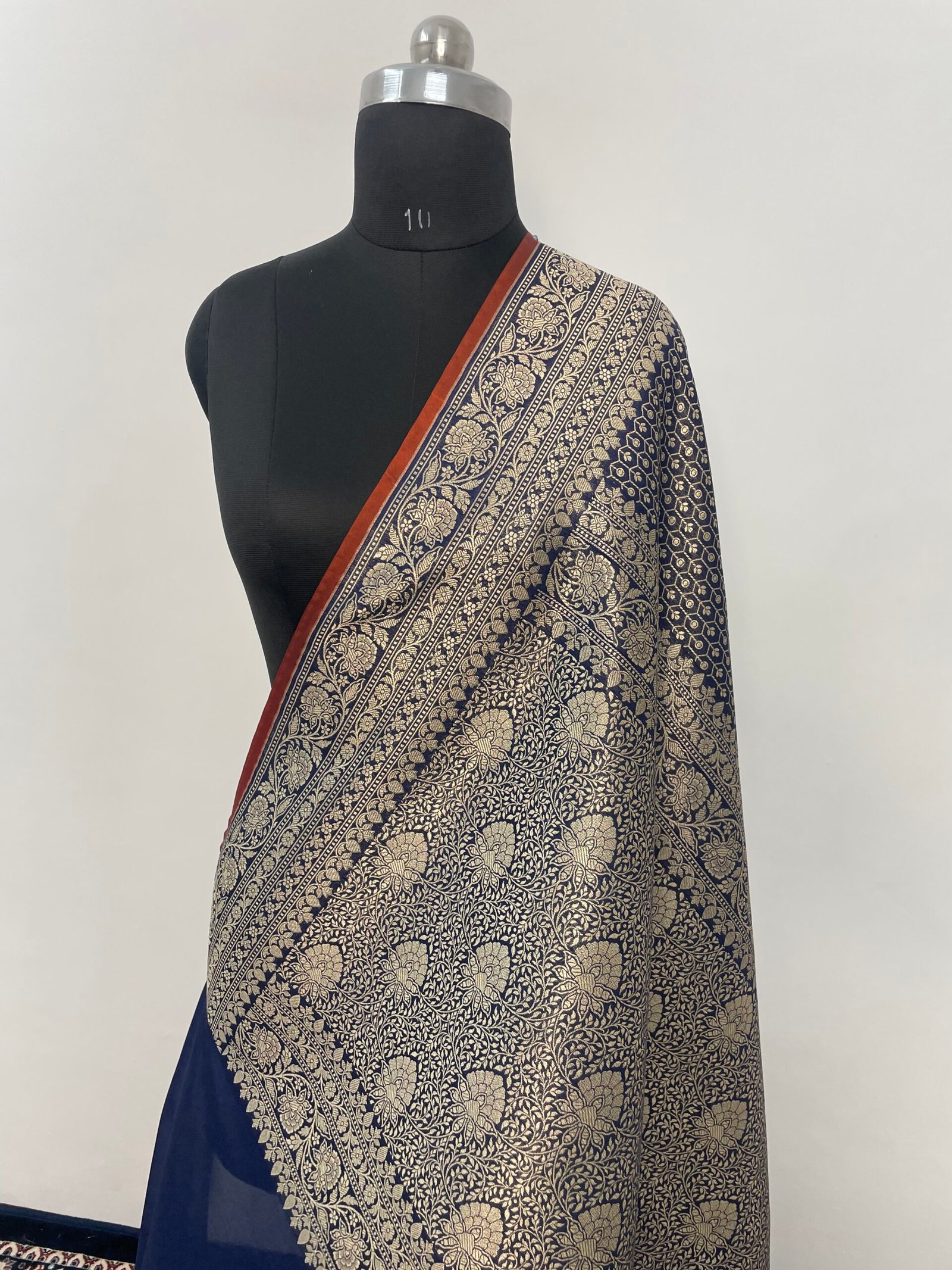 Navy Blue Brocade Premium Katan Silk Saree - Image 3