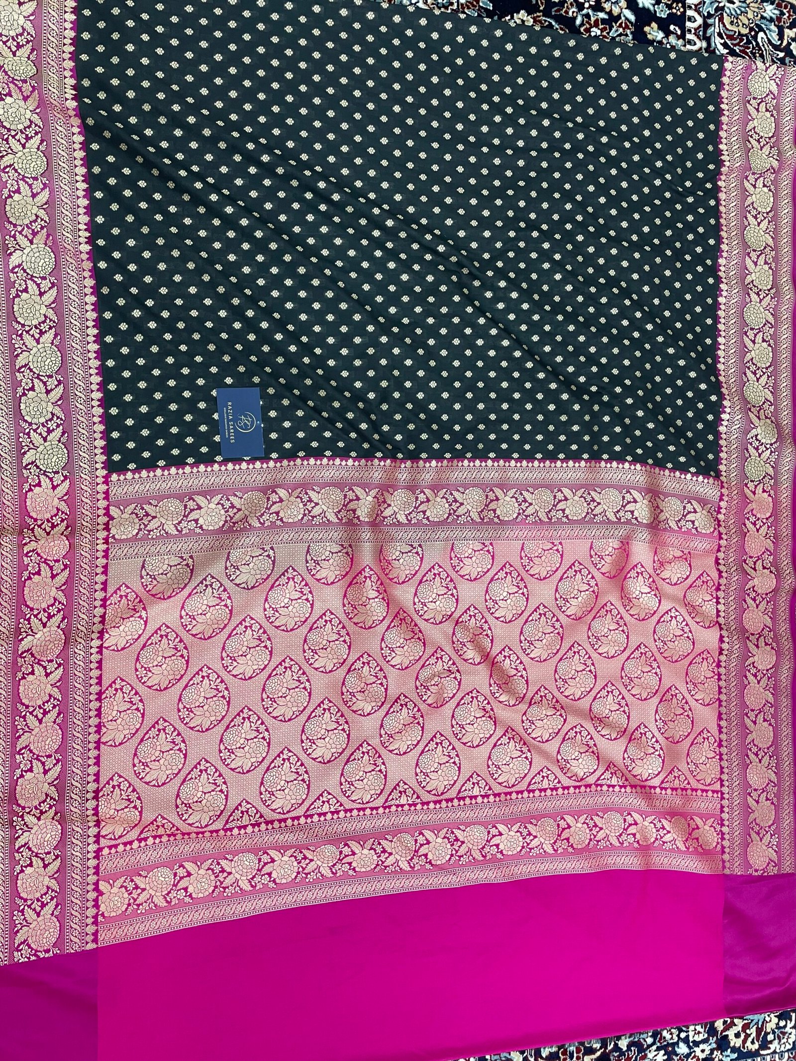 Black Rani Booti Premium Katan Silk Saree - Image 4