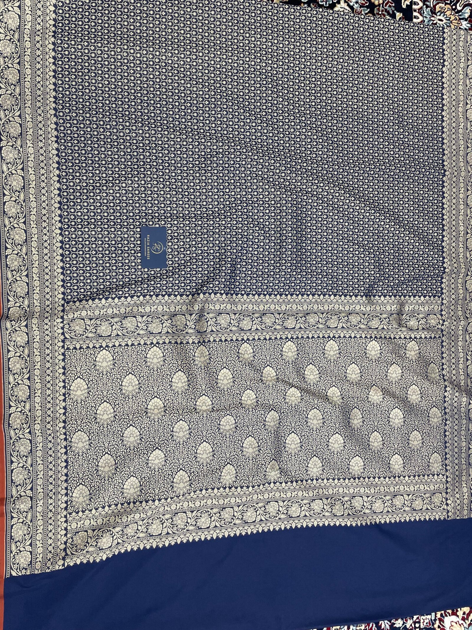 Navy Blue Brocade Premium Katan Silk Saree - Image 4