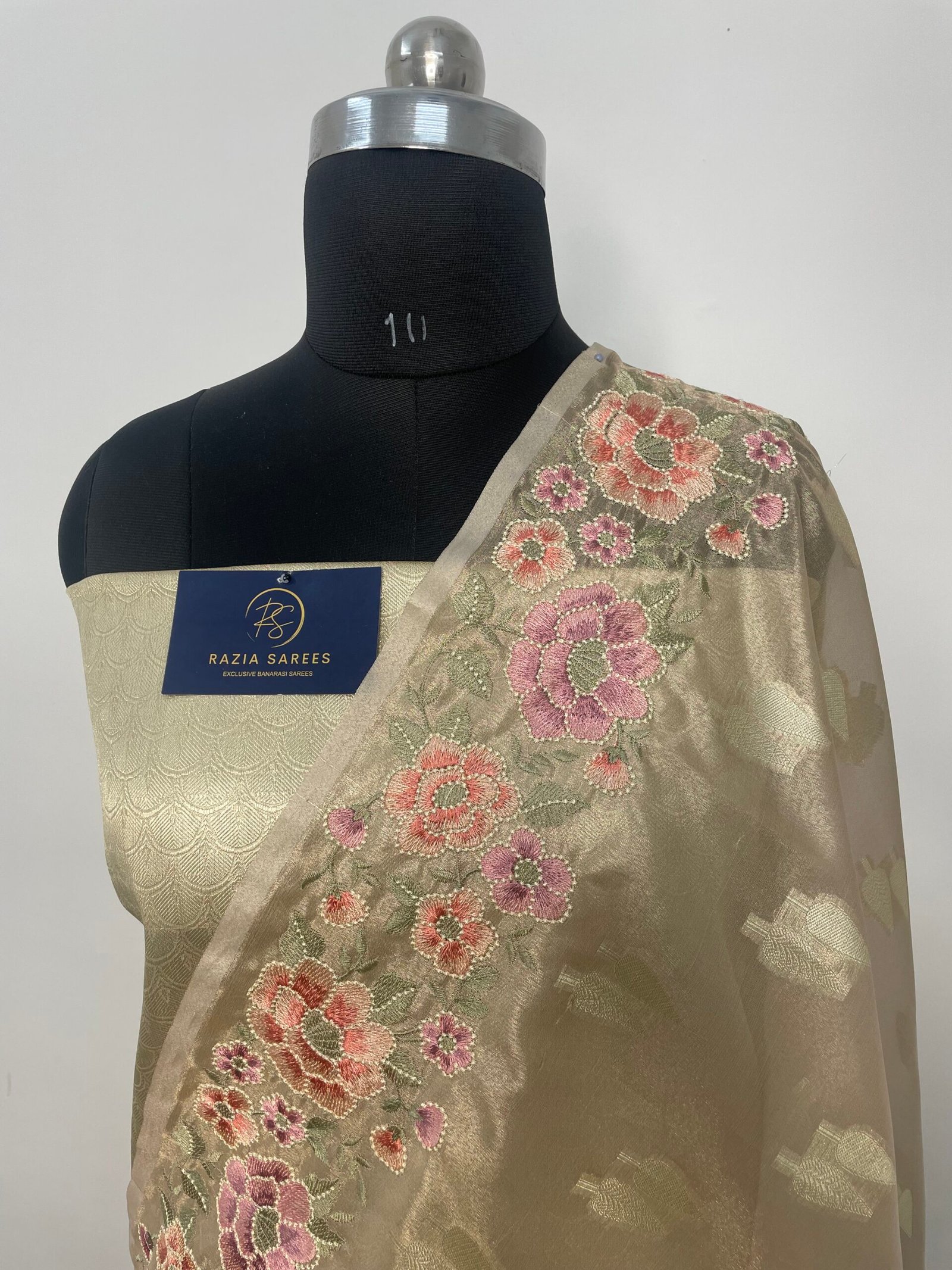 Golden Embroidery Tissue Silk Saree