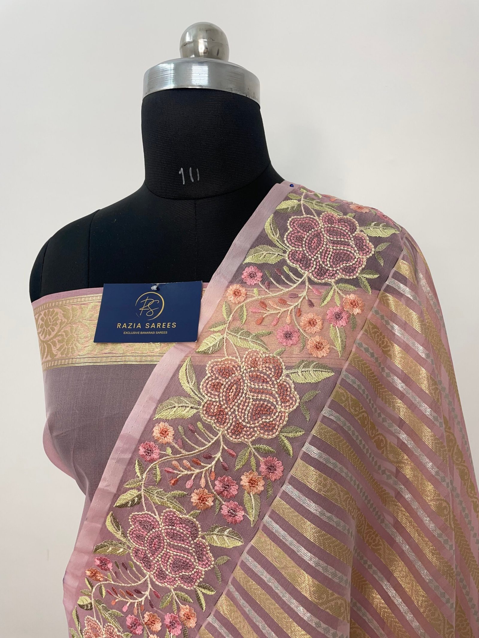 Pink Embroidery Organza Silk Saree
