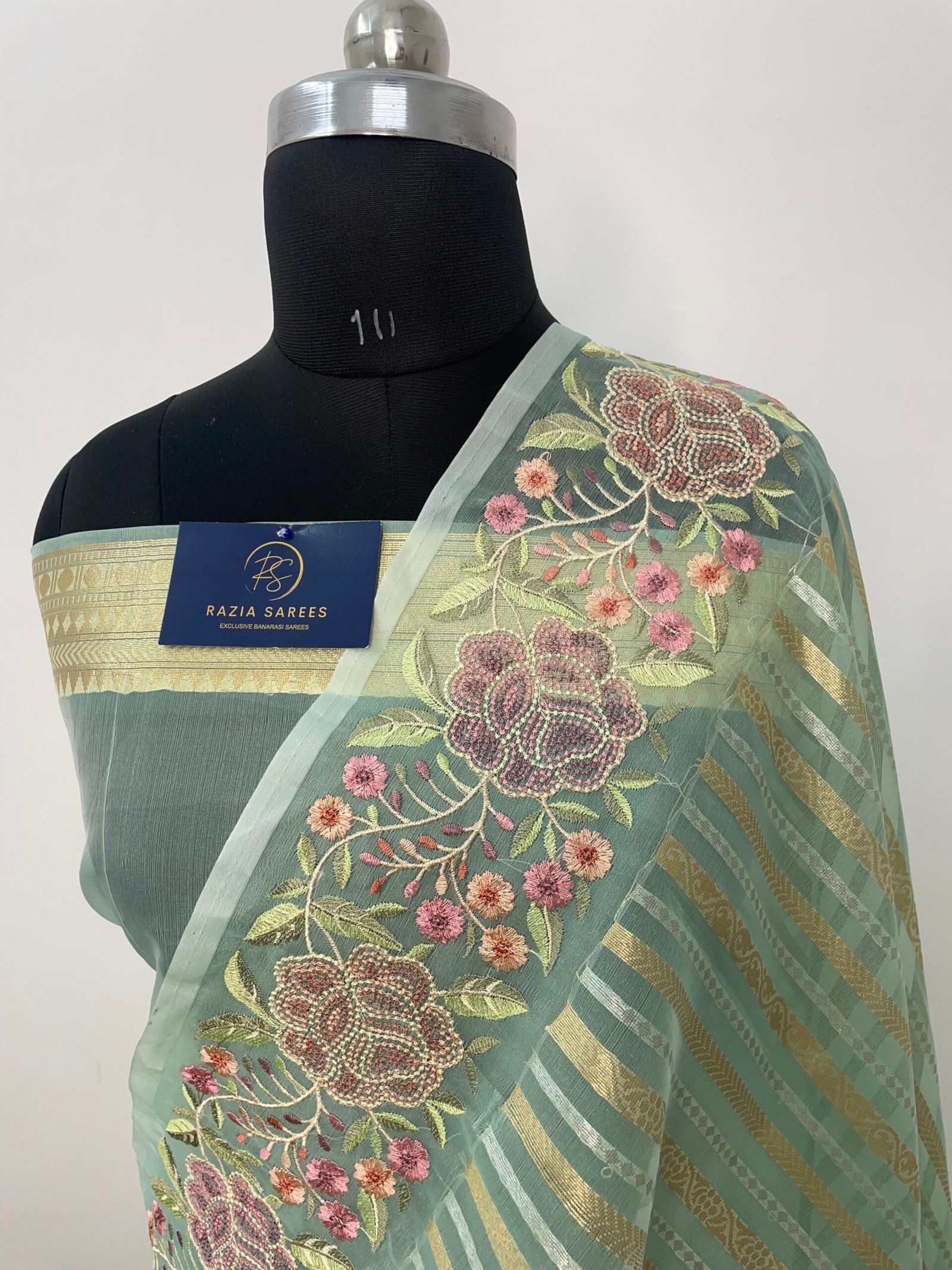Rama Embroidery Organza Silk Saree
