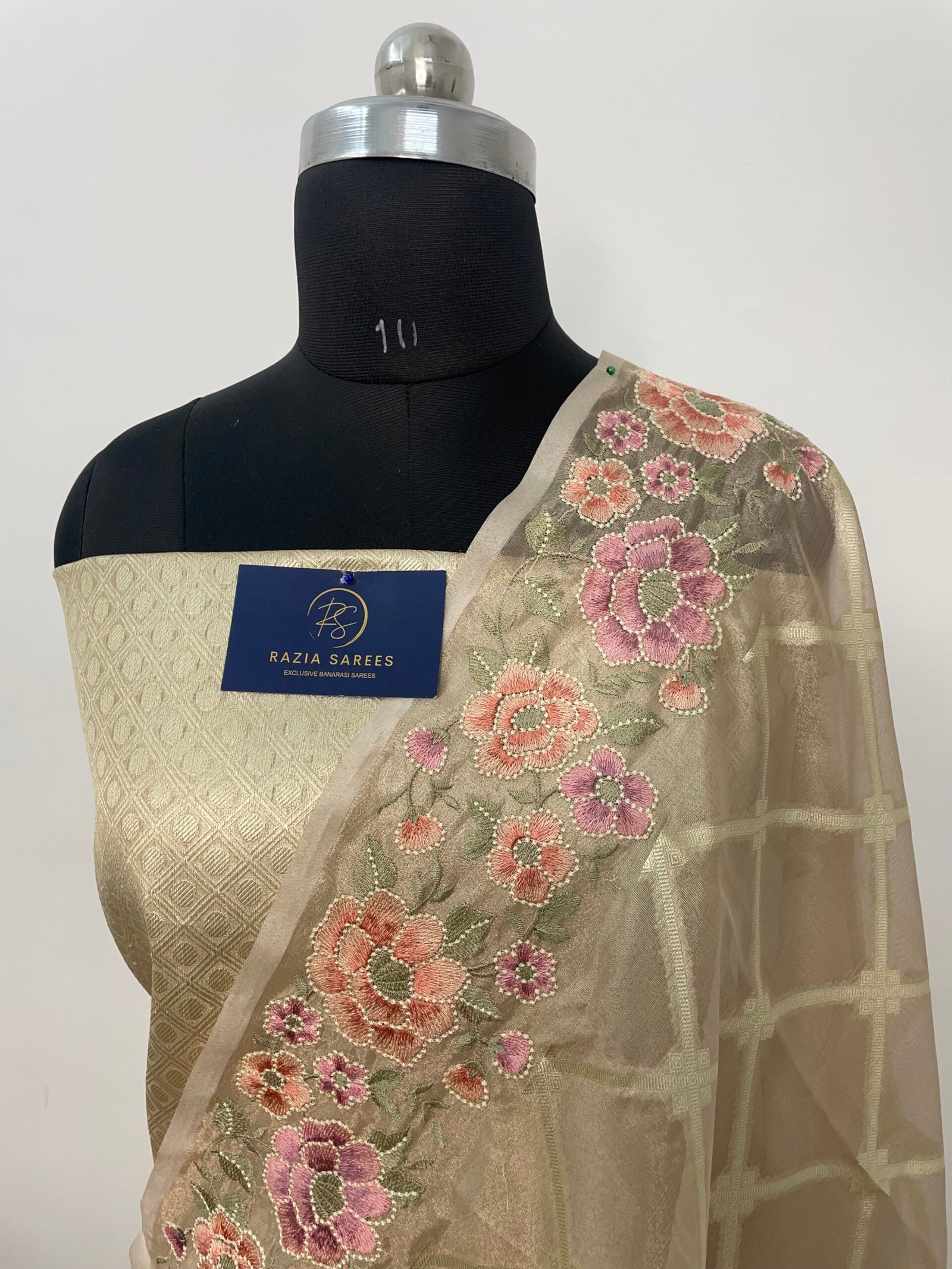 Golden Embroidery Tissue Silk Saree