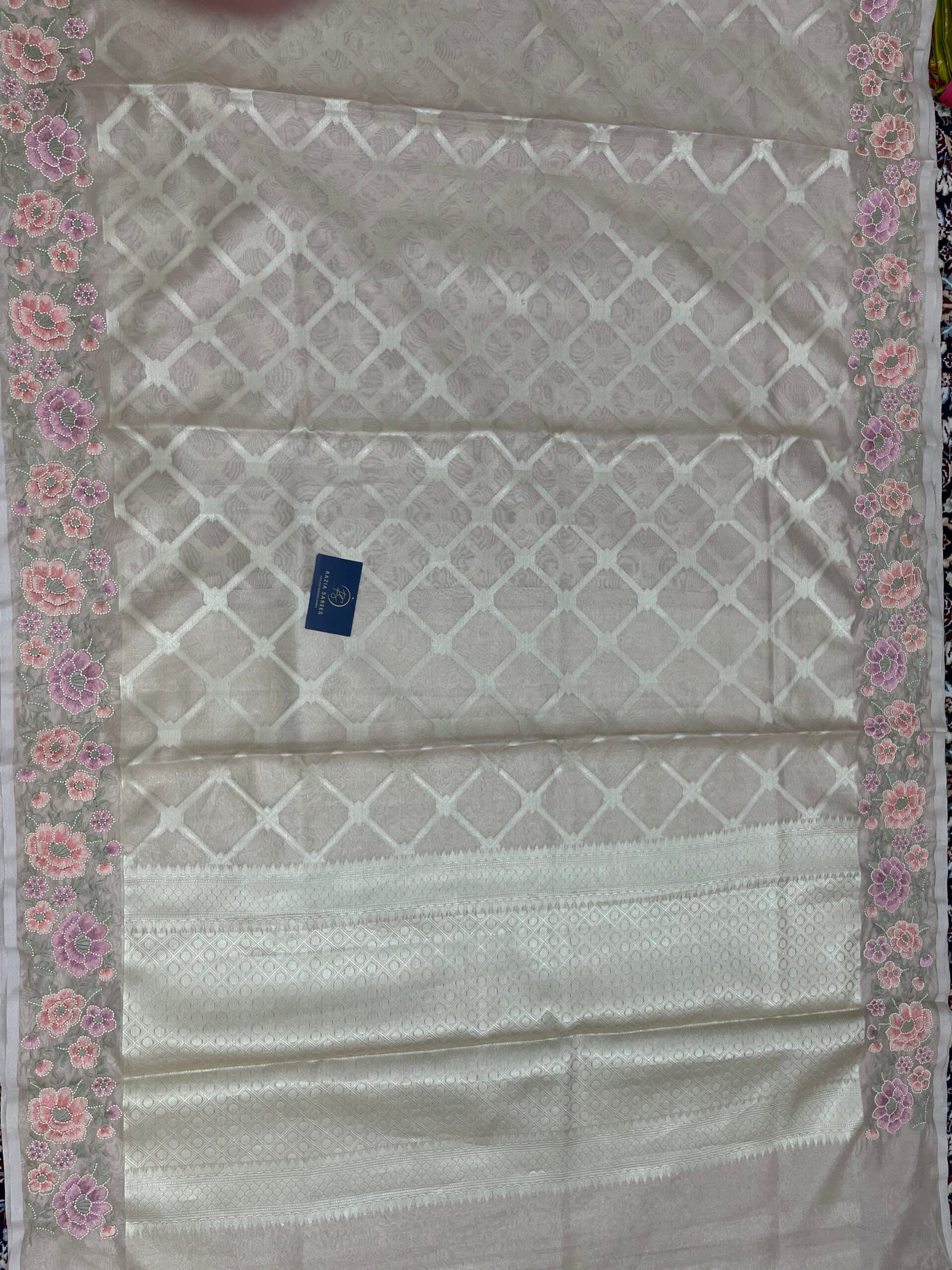 Golden Embroidery Tissue Silk Saree - Image 4