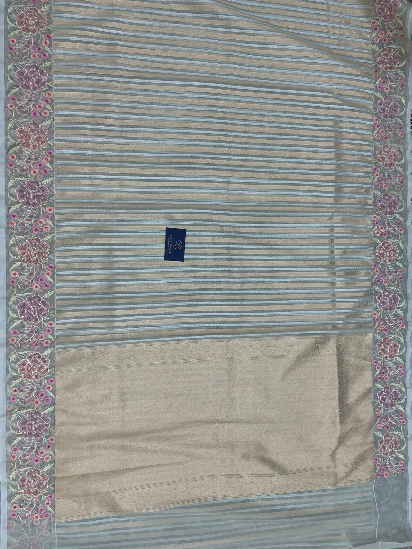 Pista Embroidery Organza Silk Saree - Image 4
