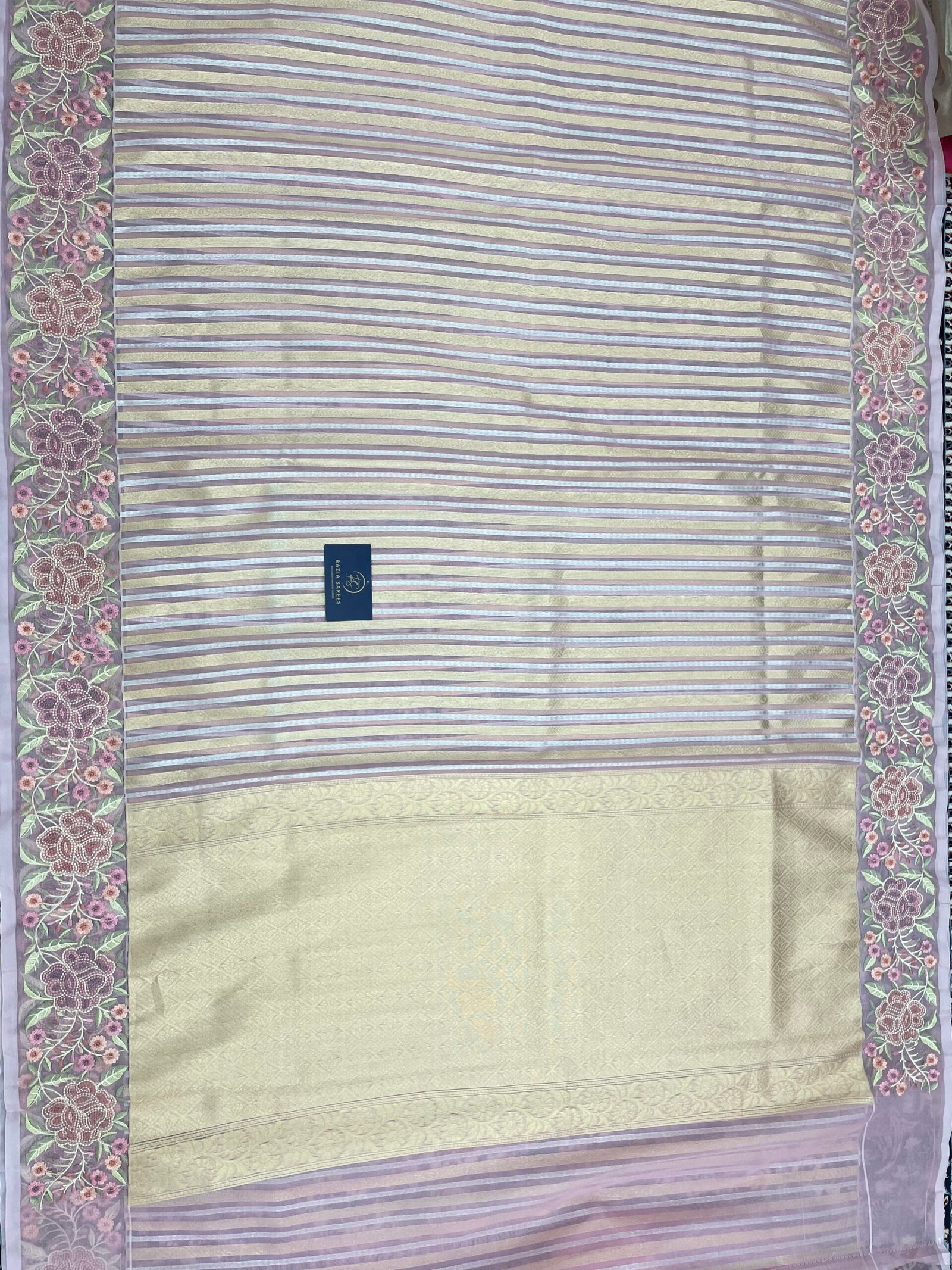 Pink Embroidery Organza Silk Saree - Image 4