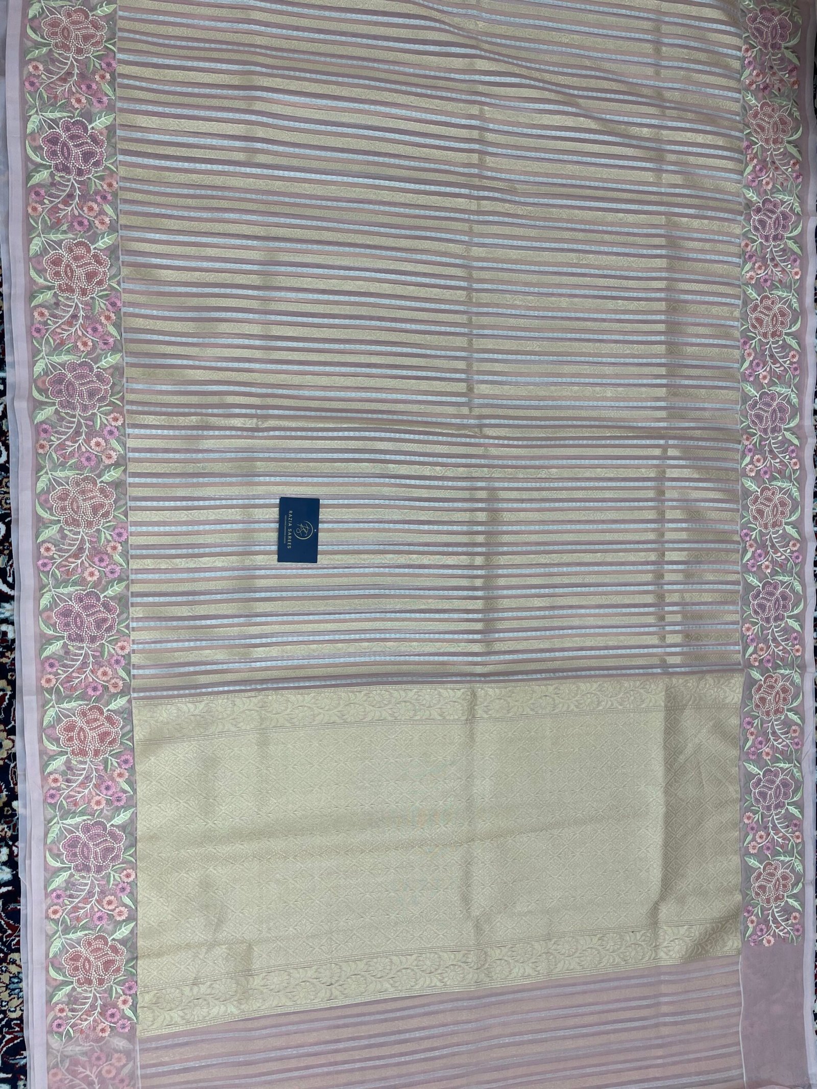 Peach Embroidery Organza Silk Saree - Image 4