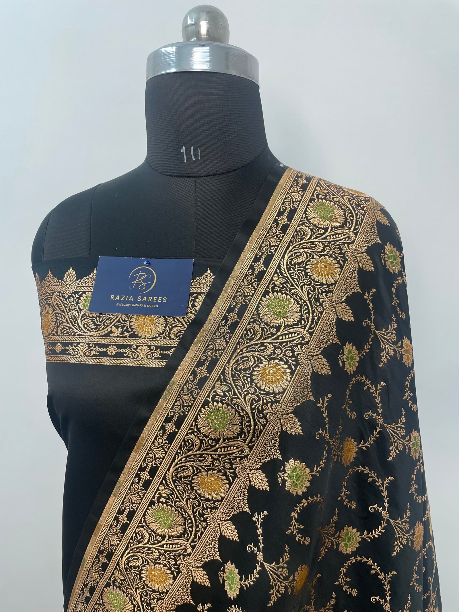 B. Black Meena Jaal Satin Katan Silk Saree