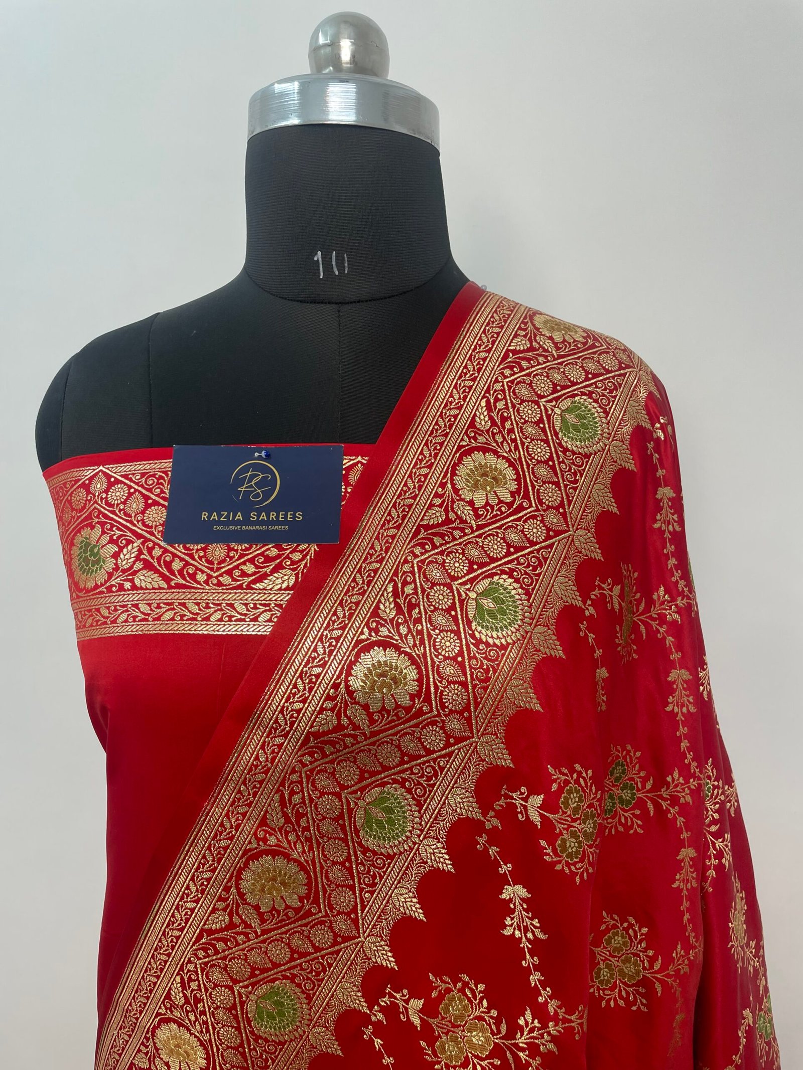Red Meena Jaal Satin Katan Silk Saree
