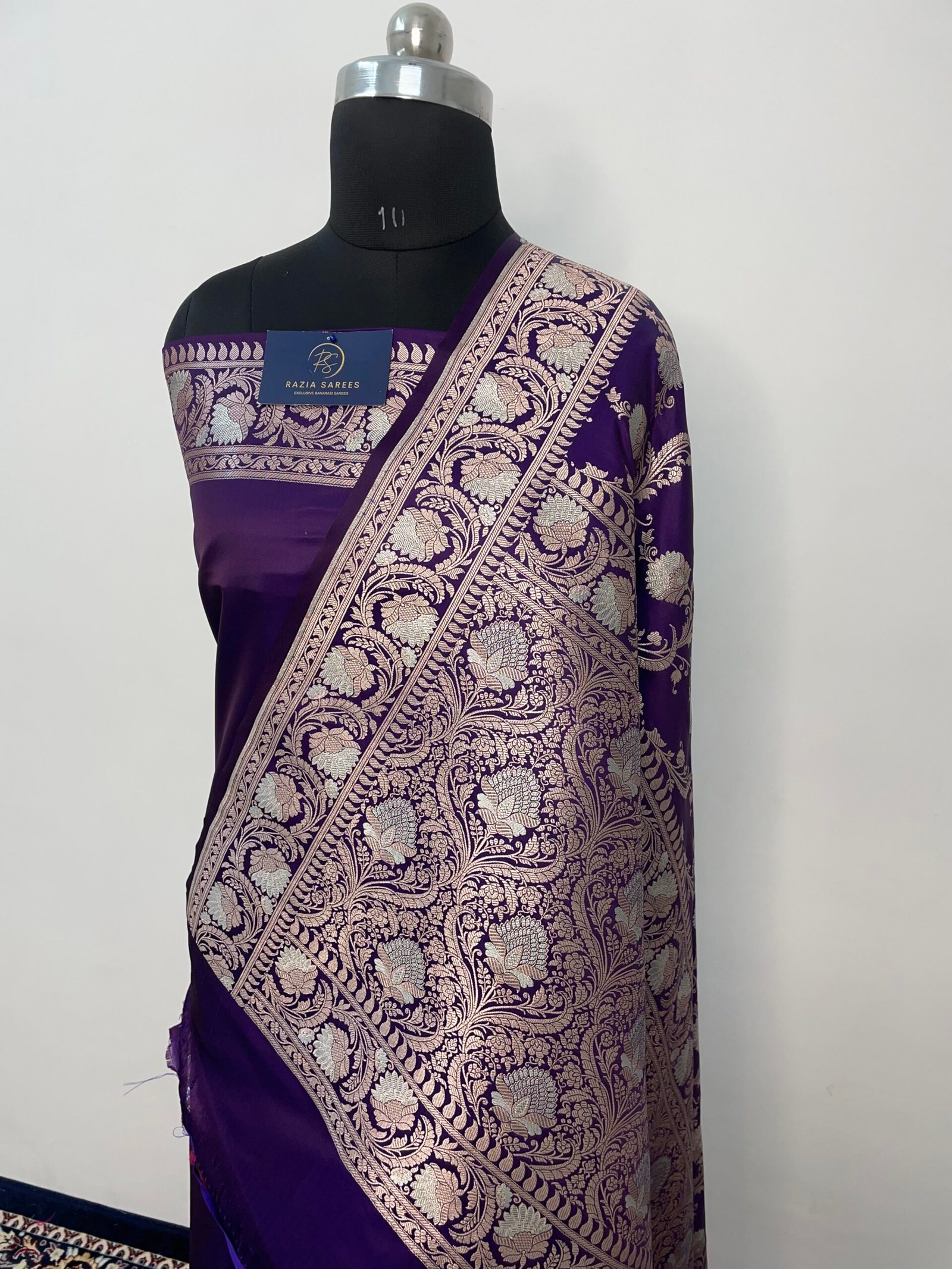 A. Begani Blue Meenakari Mashru Katan Silk Saree - Image 3