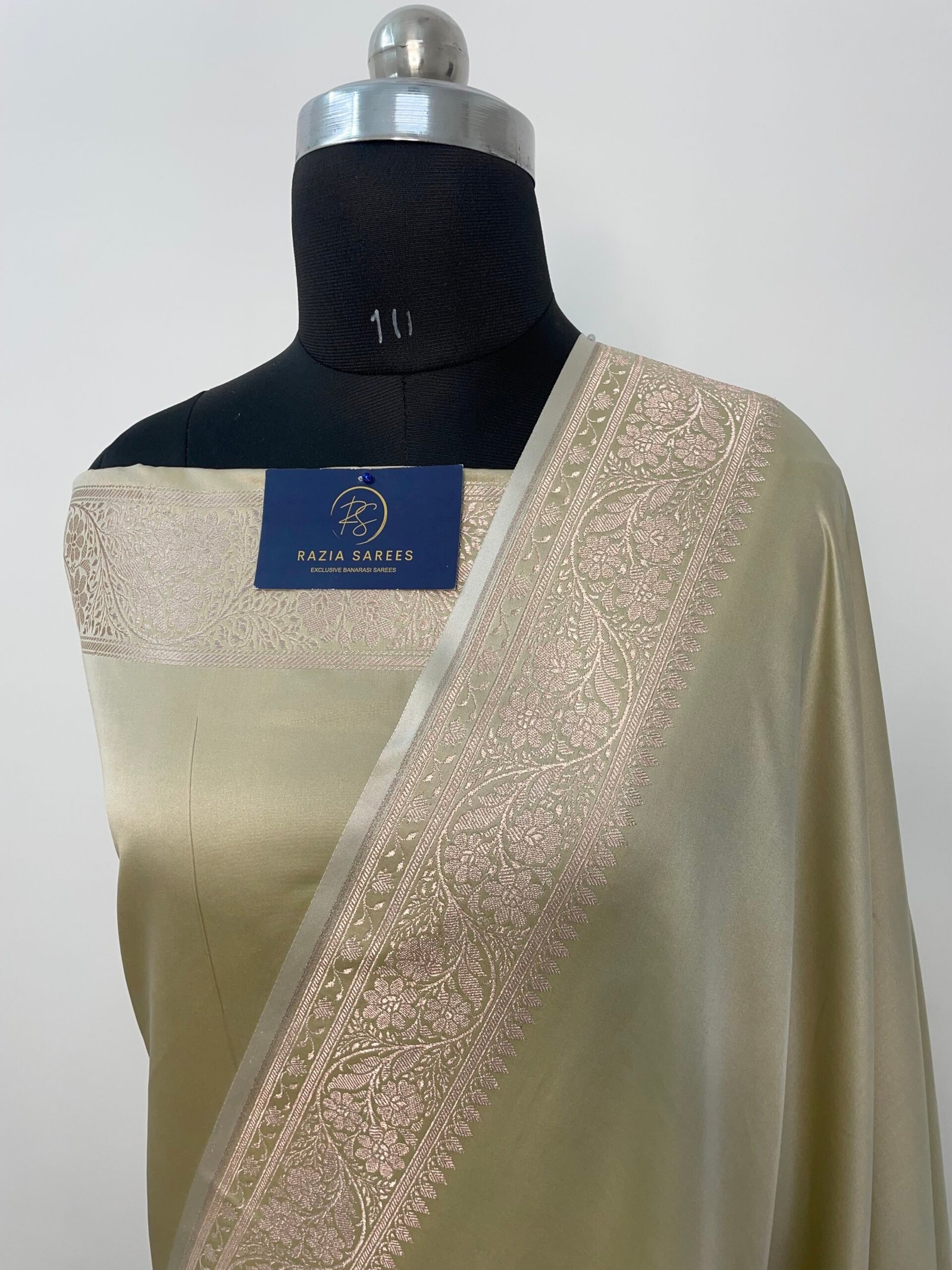 Ivory Tussar Plain Mashru Katan Silk Saree