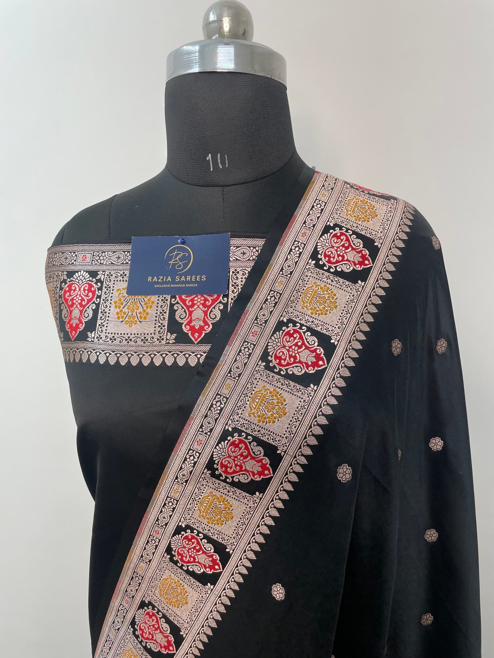 Black Booti Meena Mashru Katan Silk Saree