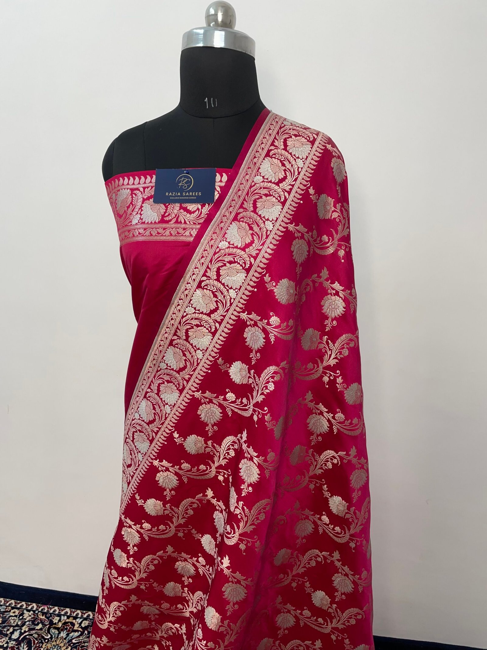 Strawberry Pink Meenakari Mashru Katan Silk Saree - Image 2