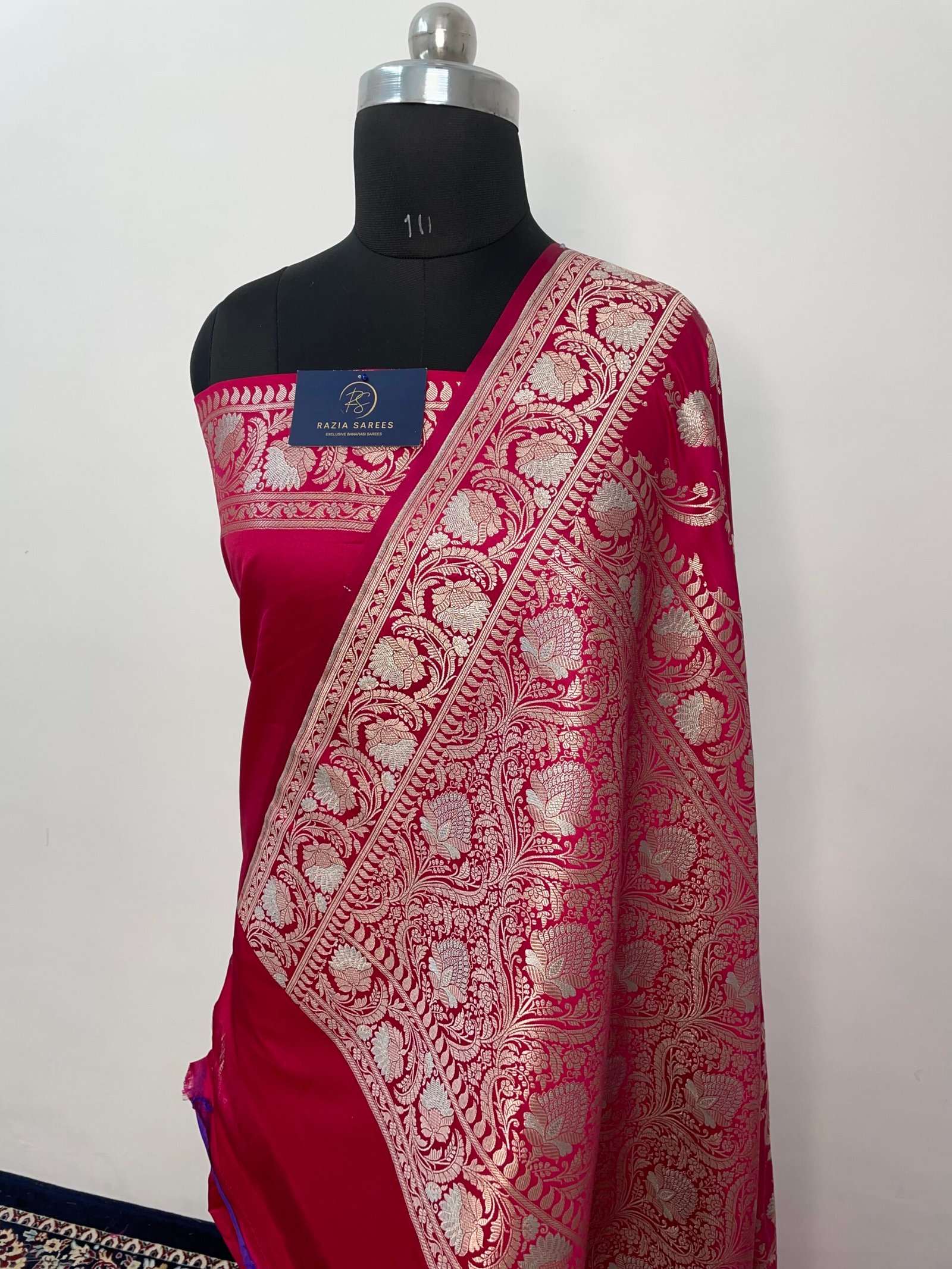 Strawberry Pink Meenakari Mashru Katan Silk Saree - Image 3
