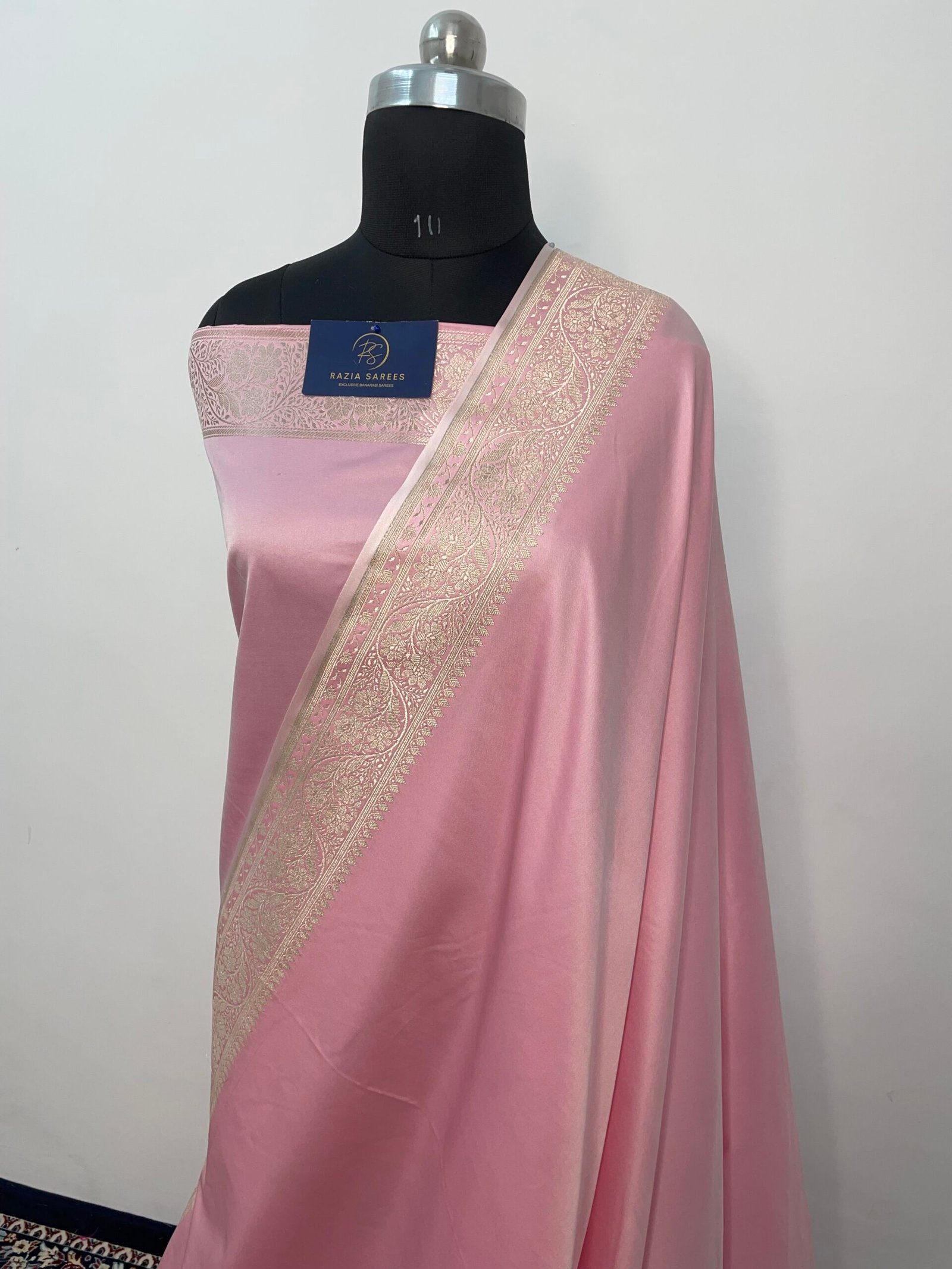 A. Baby Pink Plain Mashru Katan Silk Saree - Image 2