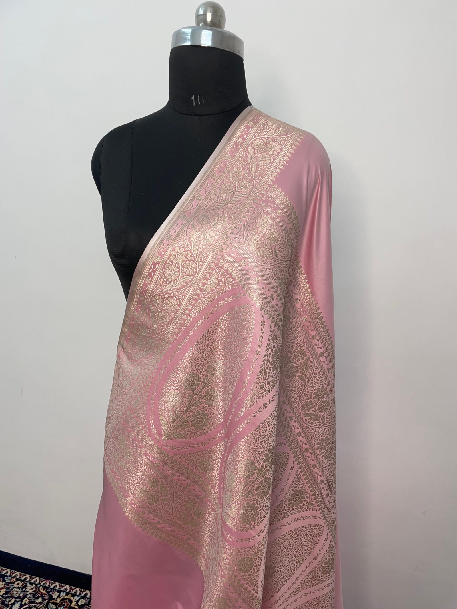 A. Baby Pink Plain Mashru Katan Silk Saree - Image 3