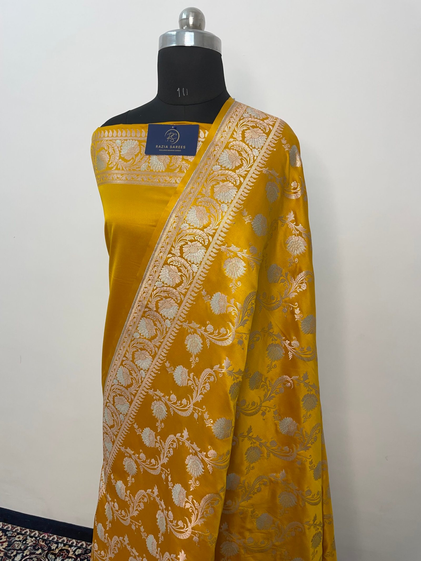 Yellow Meenakari Mashru Katan Silk Saree - Image 2