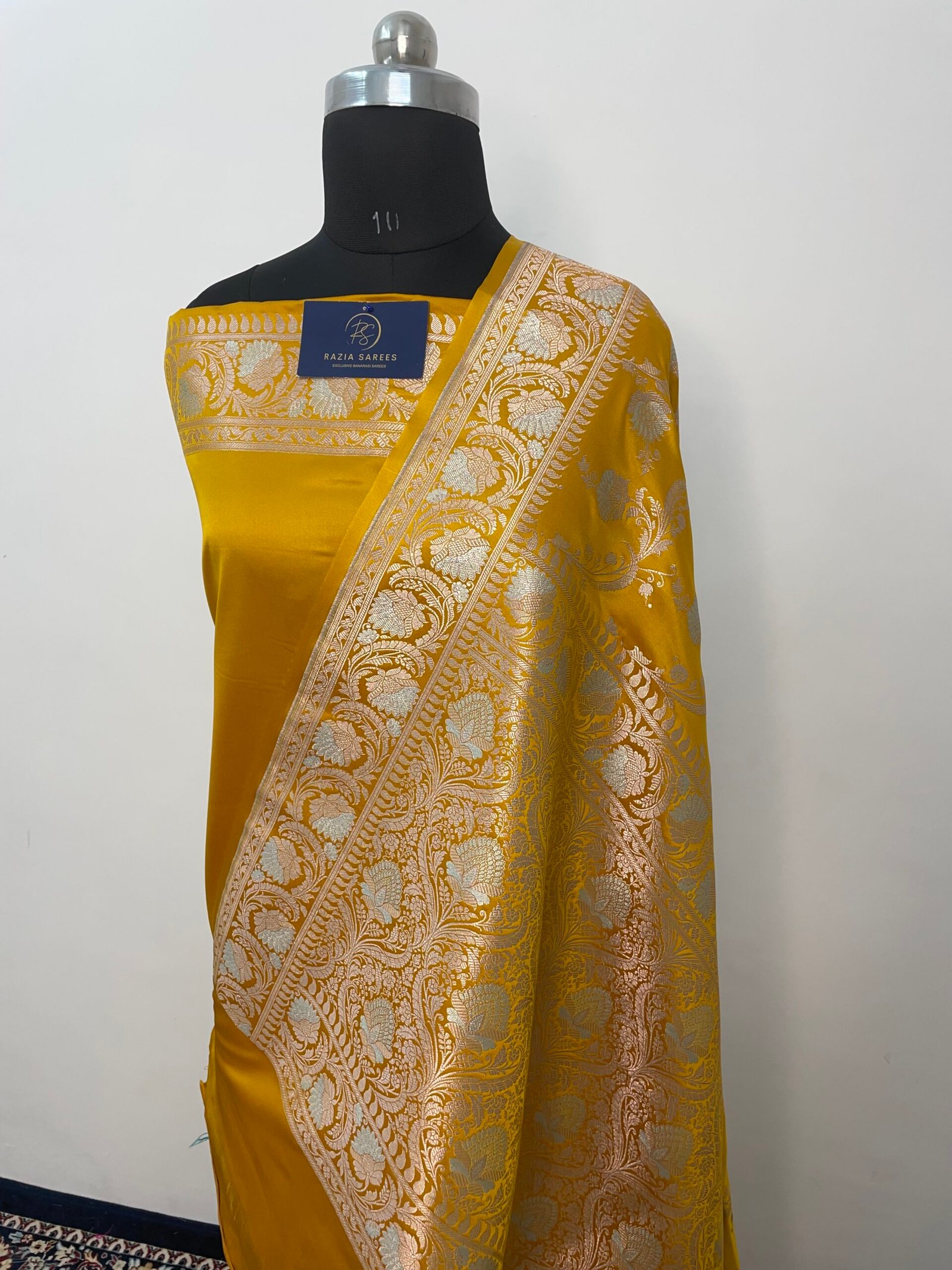 Yellow Meenakari Mashru Katan Silk Saree - Image 3