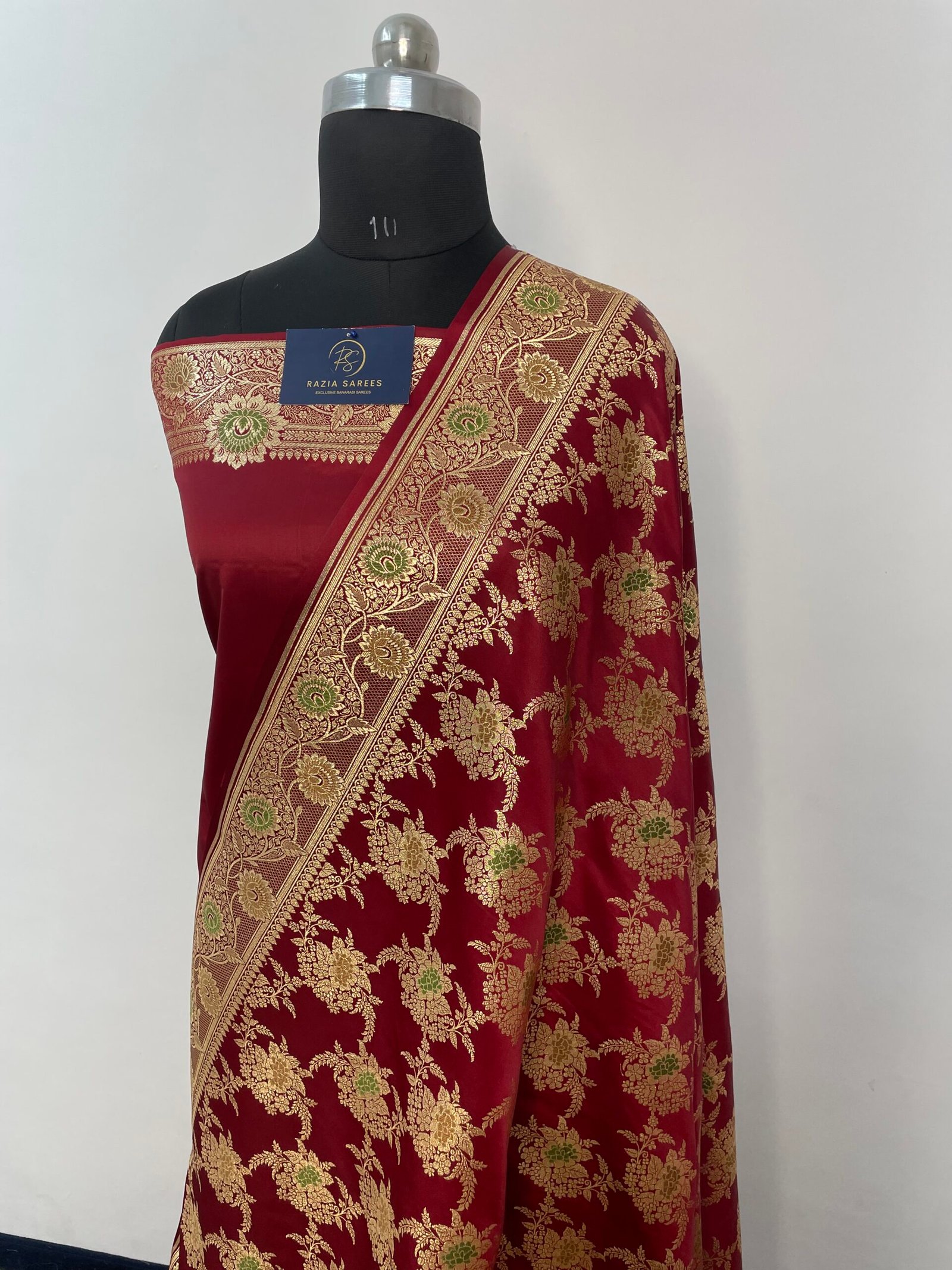 Mehroon Meenakari Satin Katan Silk Saree - Image 2