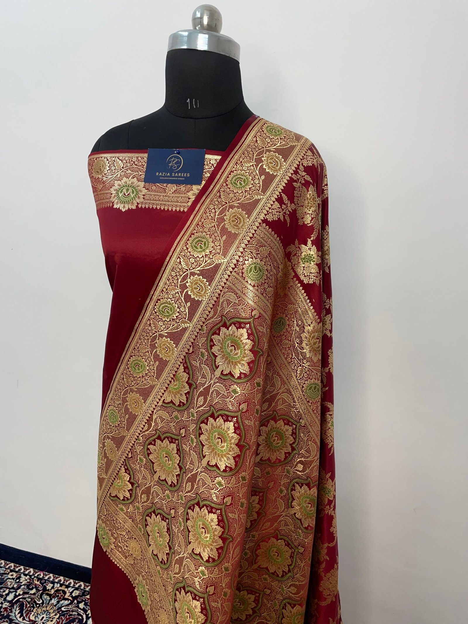Mehroon Meenakari Satin Katan Silk Saree - Image 3