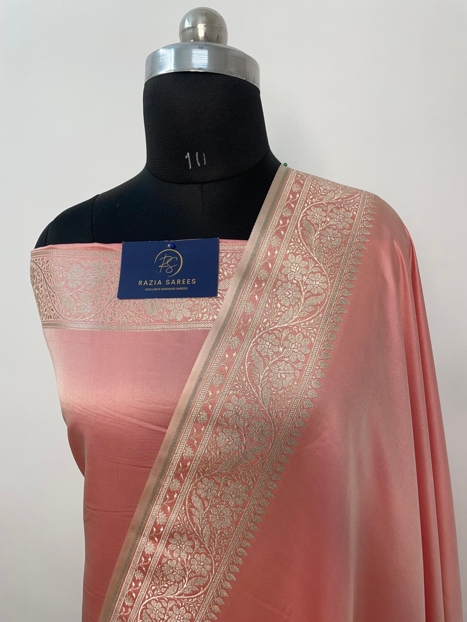 A2. Baby Peach Plain Mashru Katan Silk Saree