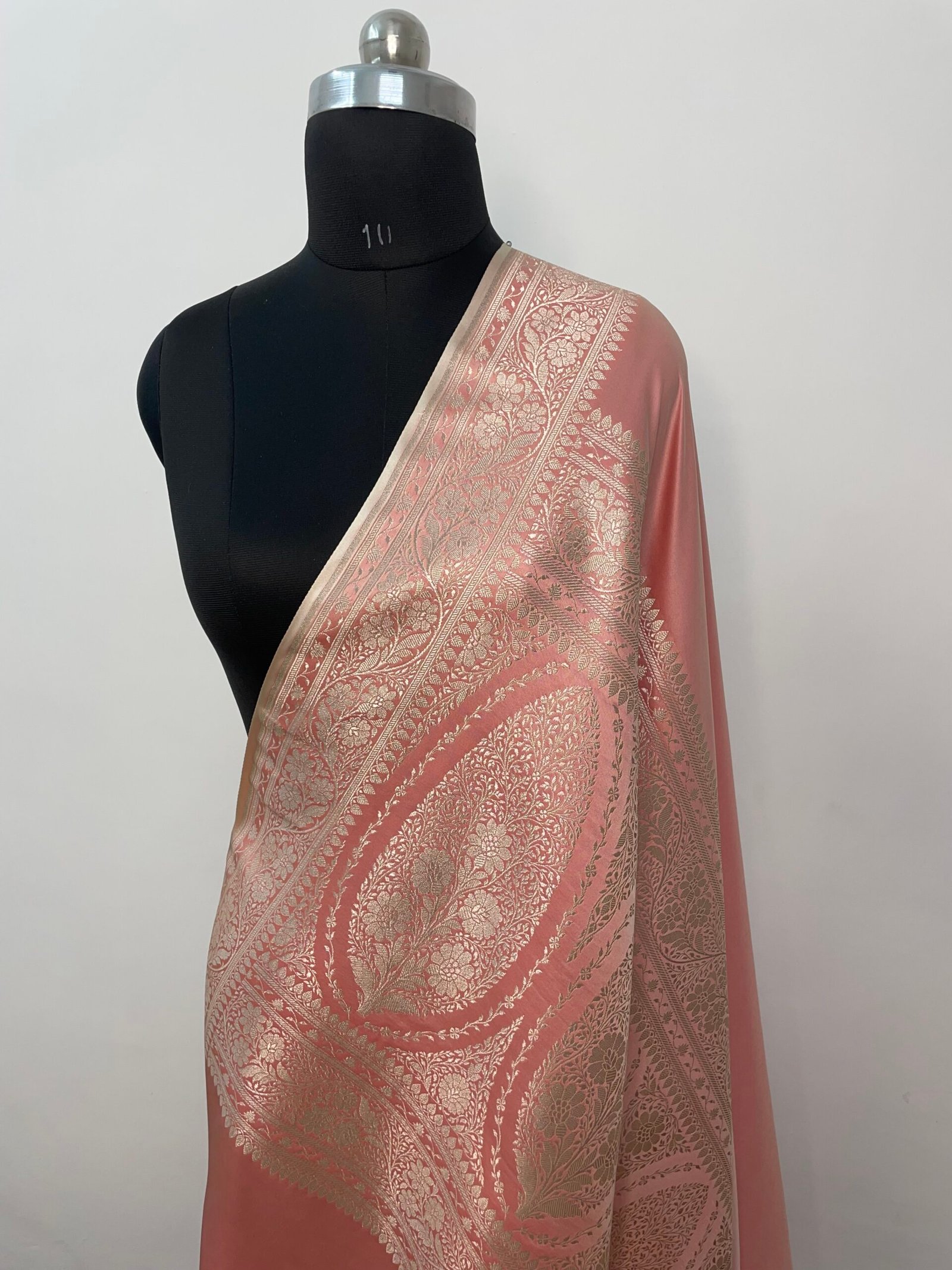 A2. Baby Peach Plain Mashru Katan Silk Saree - Image 3