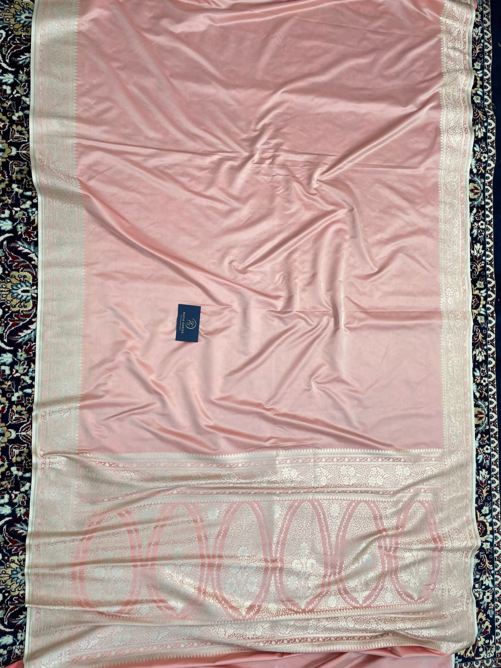 A2. Baby Peach Plain Mashru Katan Silk Saree - Image 4