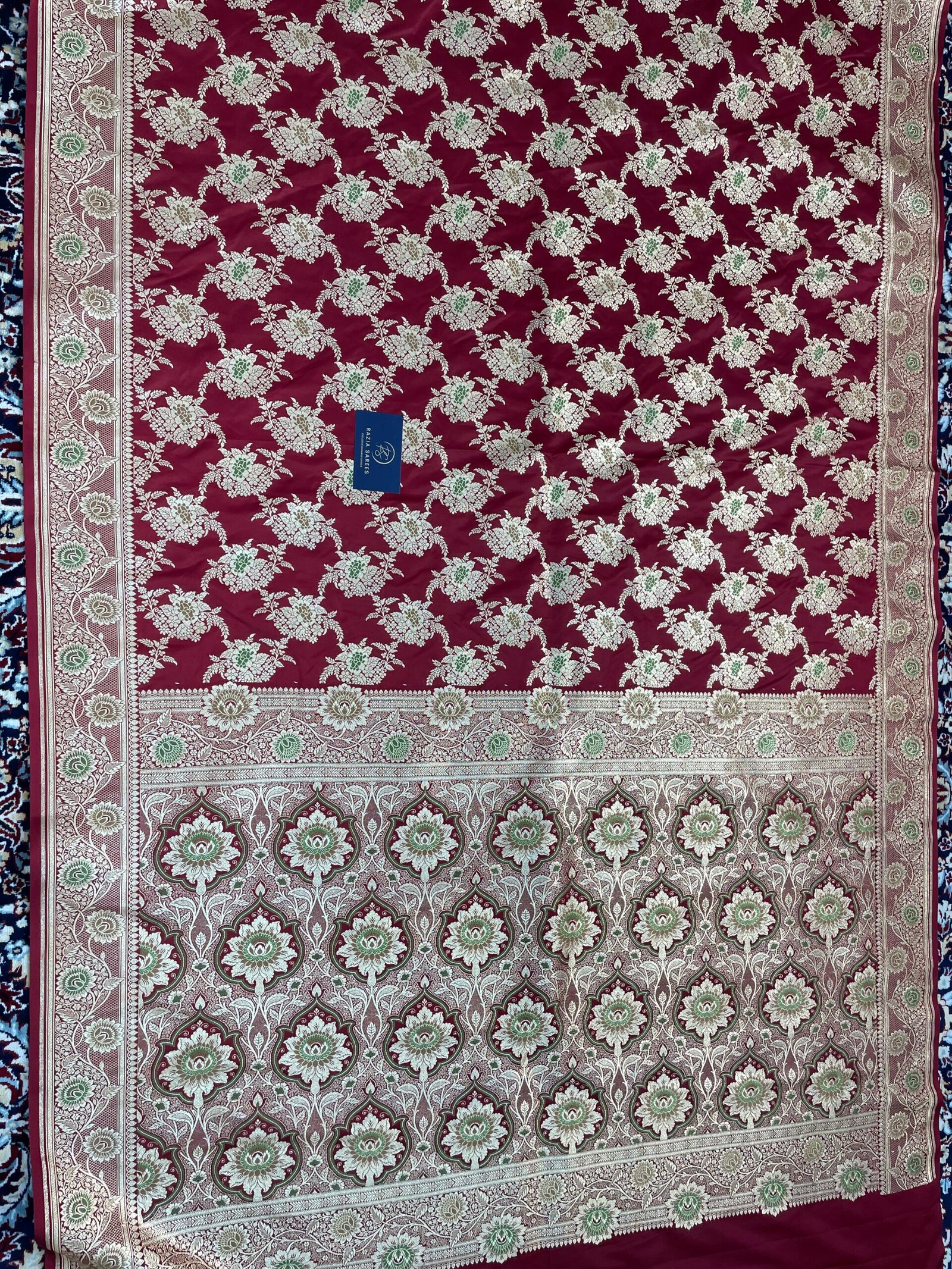 Mehroon Meenakari Satin Katan Silk Saree - Image 4