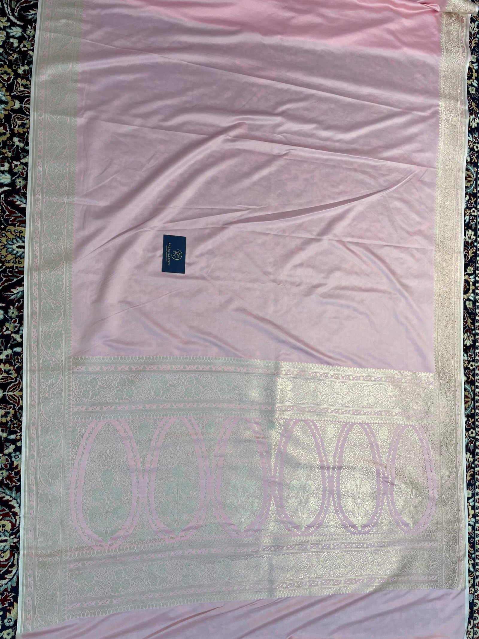 A. Baby Pink Plain Mashru Katan Silk Saree - Image 4