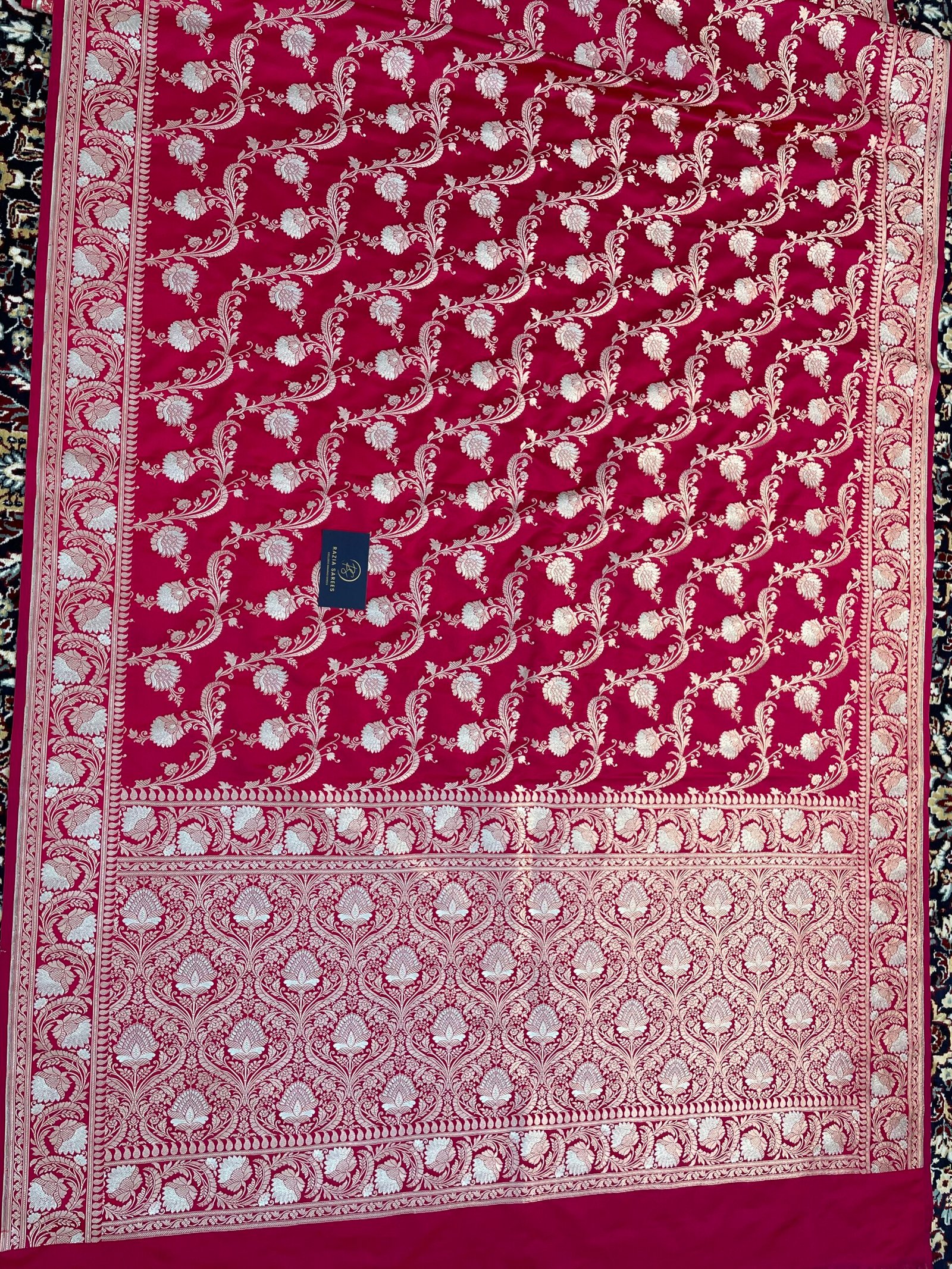 Strawberry Pink Meenakari Mashru Katan Silk Saree - Image 4