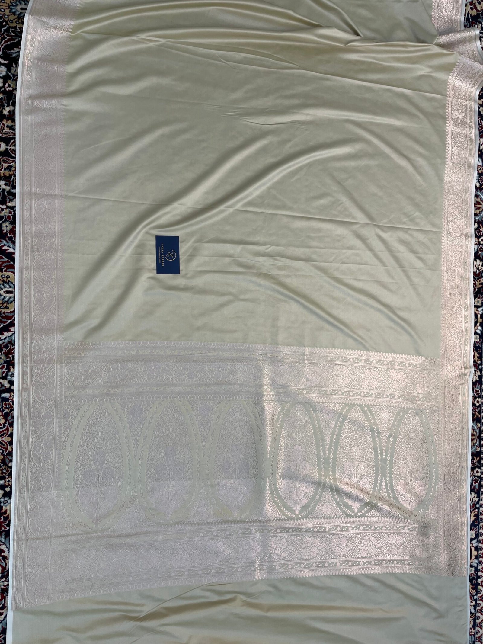 Ivory Tussar Plain Mashru Katan Silk Saree - Image 4