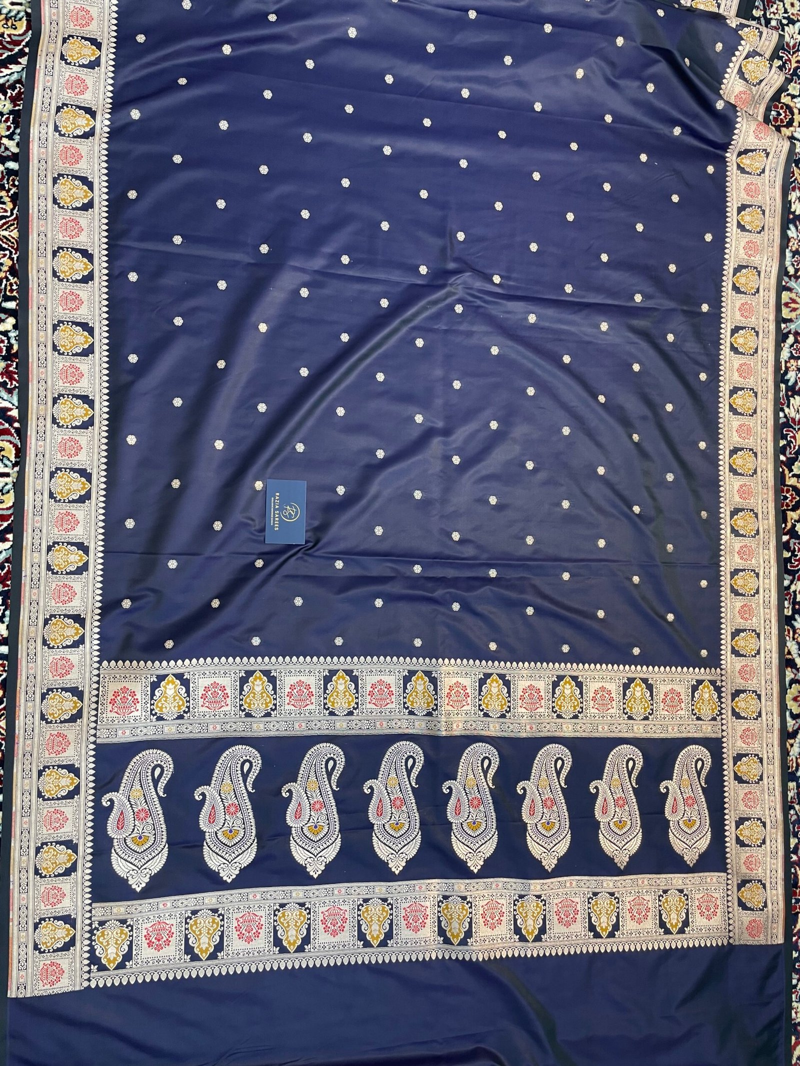 B. Navy Blue Booti Meena Mashru Katan Silk Saree - Image 4