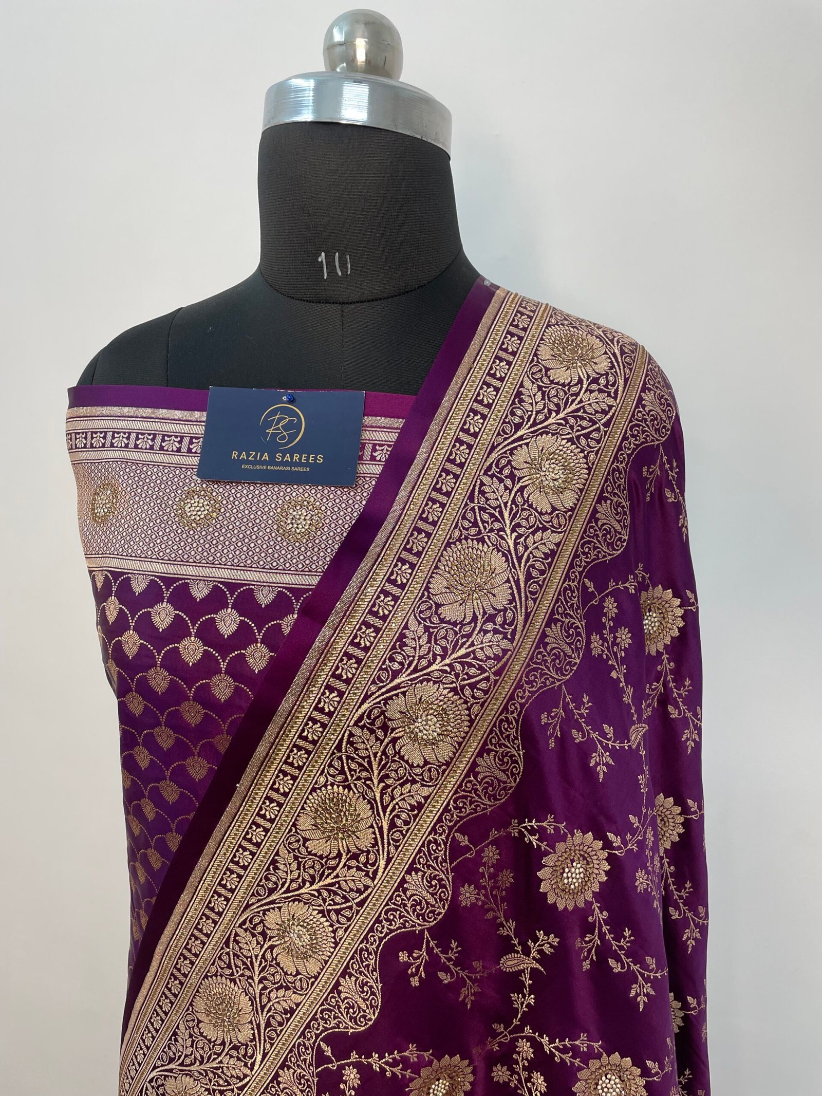 Purple Zarkan Seroski Jaal Satin Katan Silk Saree
